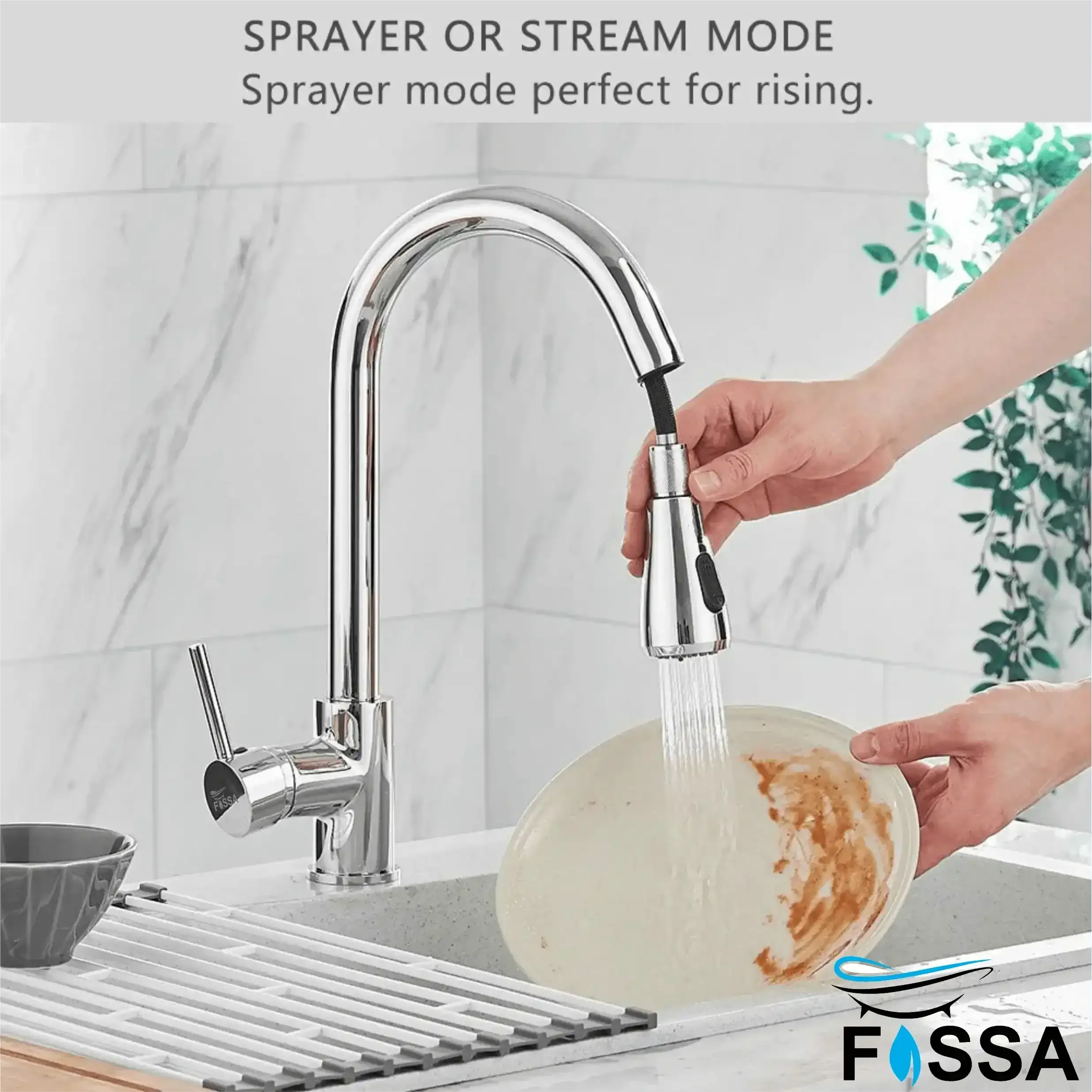 Pull Down 360° Hot & Cold Kitchen Mixer Faucet Premium SS Chrome Dual Spray - Image 6