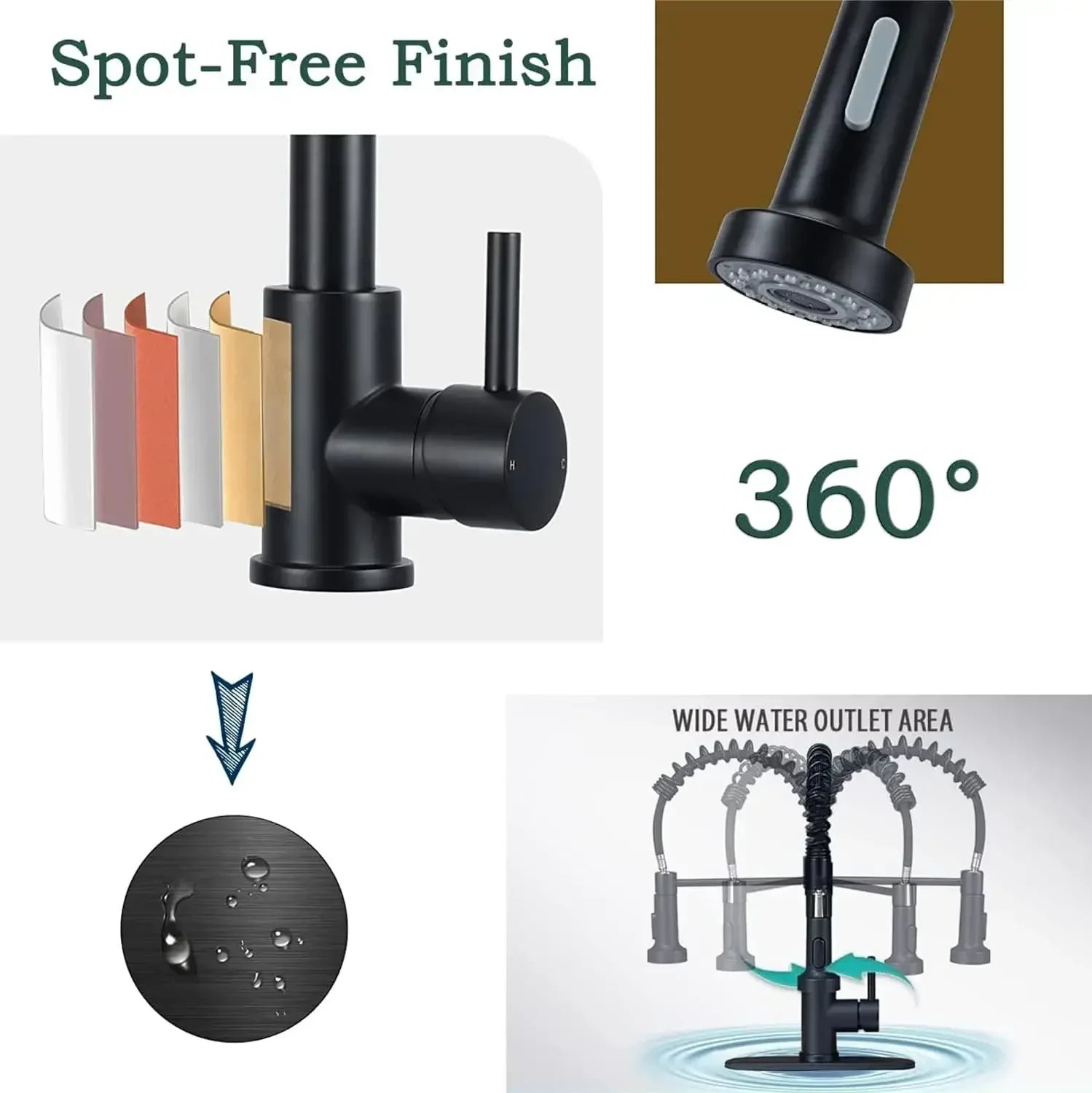 Single-Flow Pull-Down SS 360° Hot & Cold Brushed Nikal Kitchen Mixer Faucet Black - Image 3