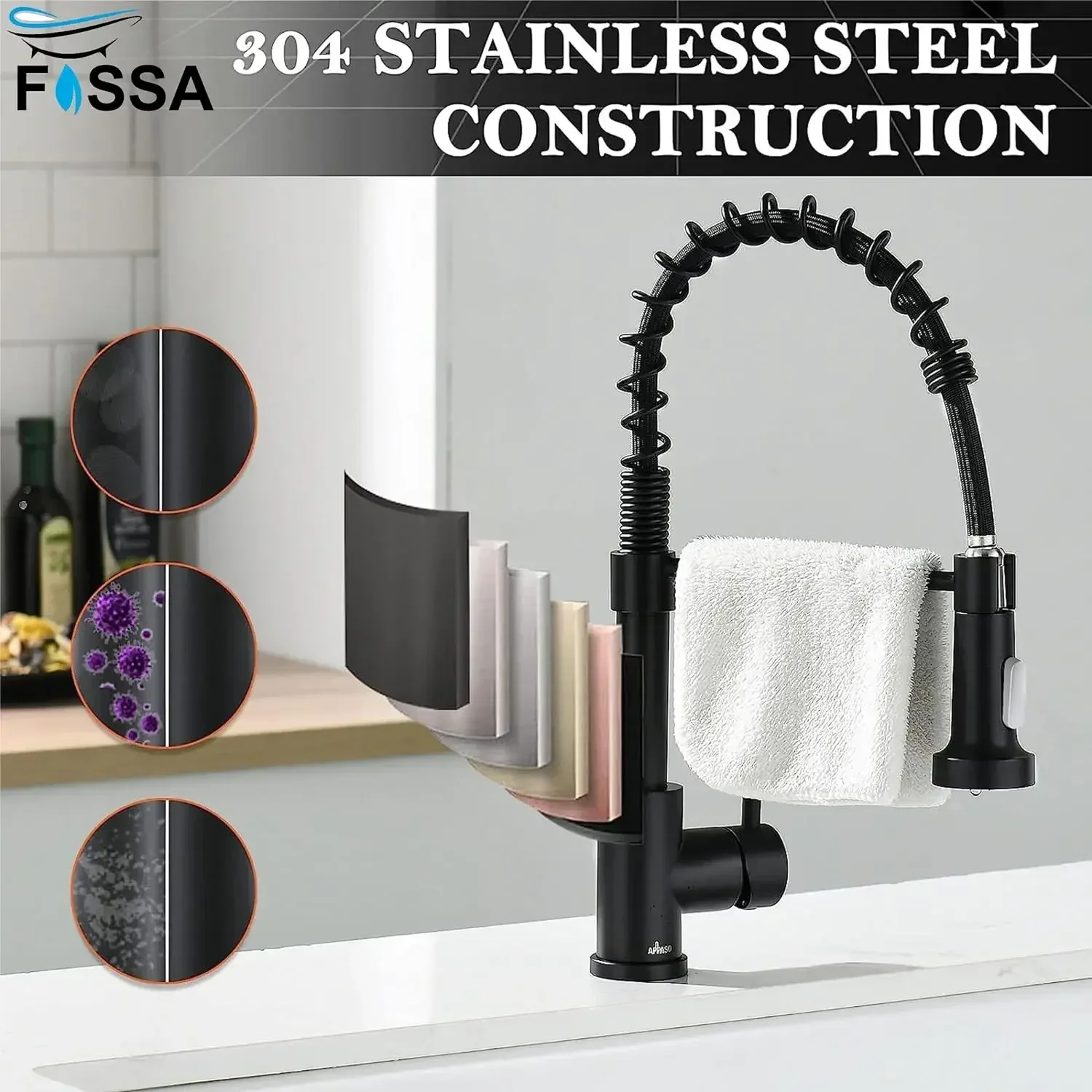 Single-Flow Pull-Down SS 360° Hot & Cold Brushed Nikal Kitchen Mixer Faucet Black - Image 5