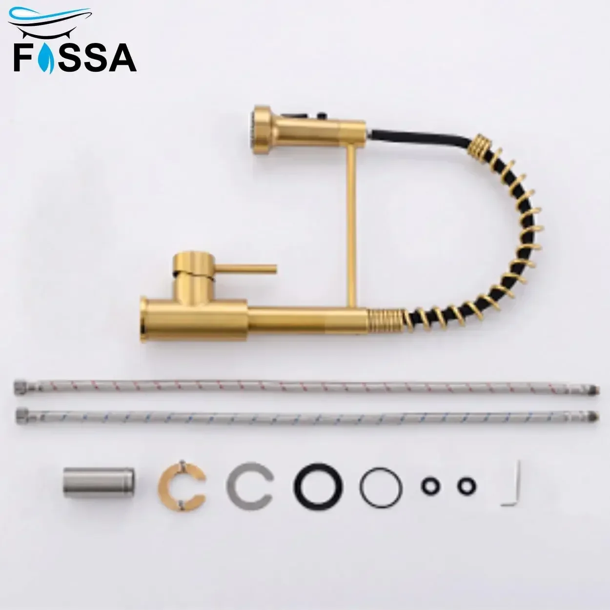 Single-Flow Pull-Down 360° Hot & Cold Brushed Nikal Kitchen Mixer Faucet Gold - Image 7