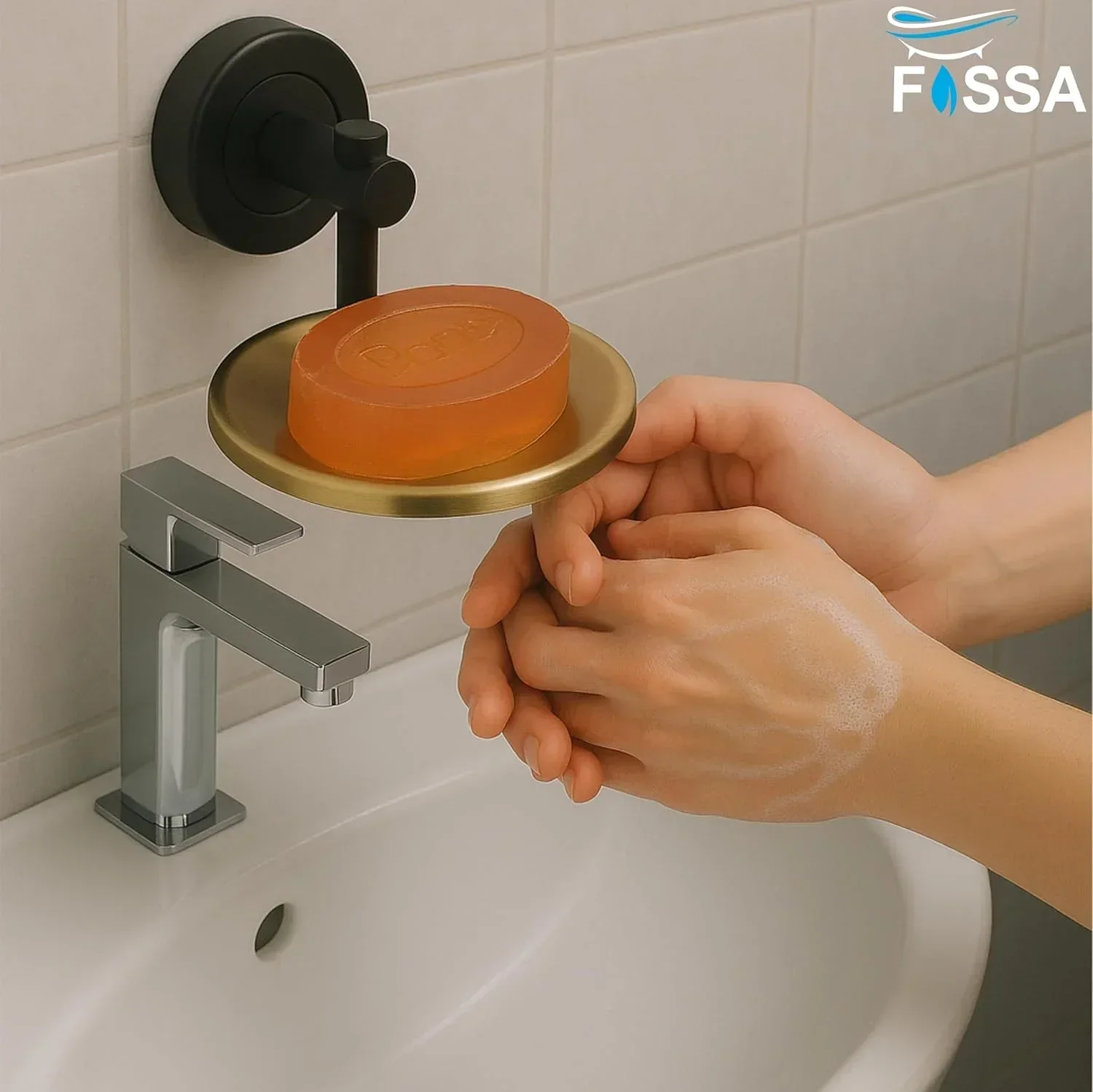 Round Stainless Steel Wall Mounted Soap Dish – Black + Gold - Image 2