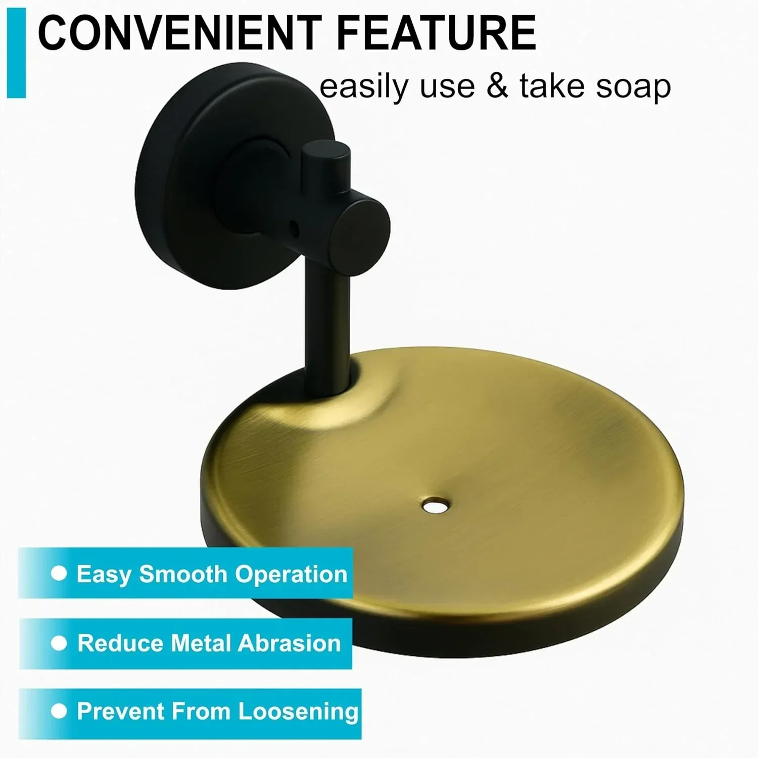 Round Stainless Steel Wall Mounted Soap Dish – Black + Gold - Image 3