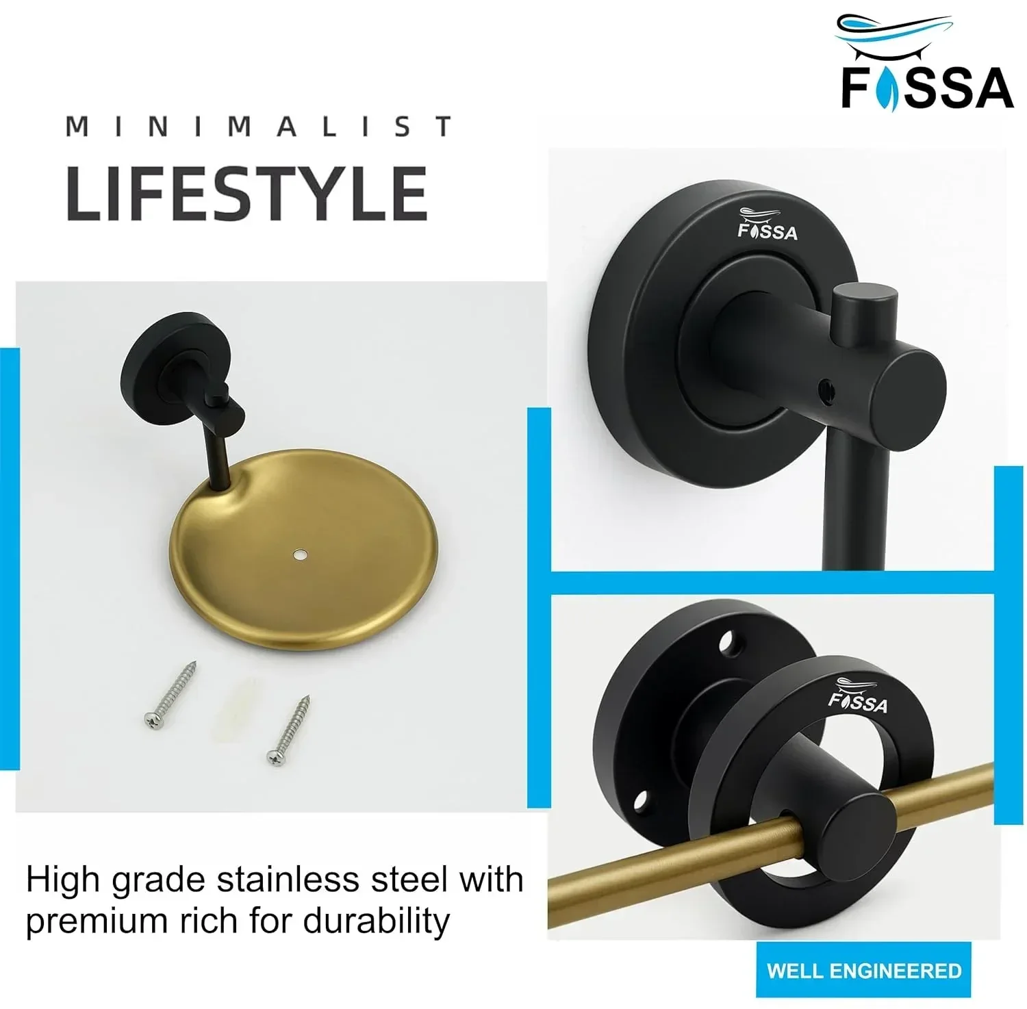 Round Stainless Steel Wall Mounted Soap Dish – Black + Gold - Image 4