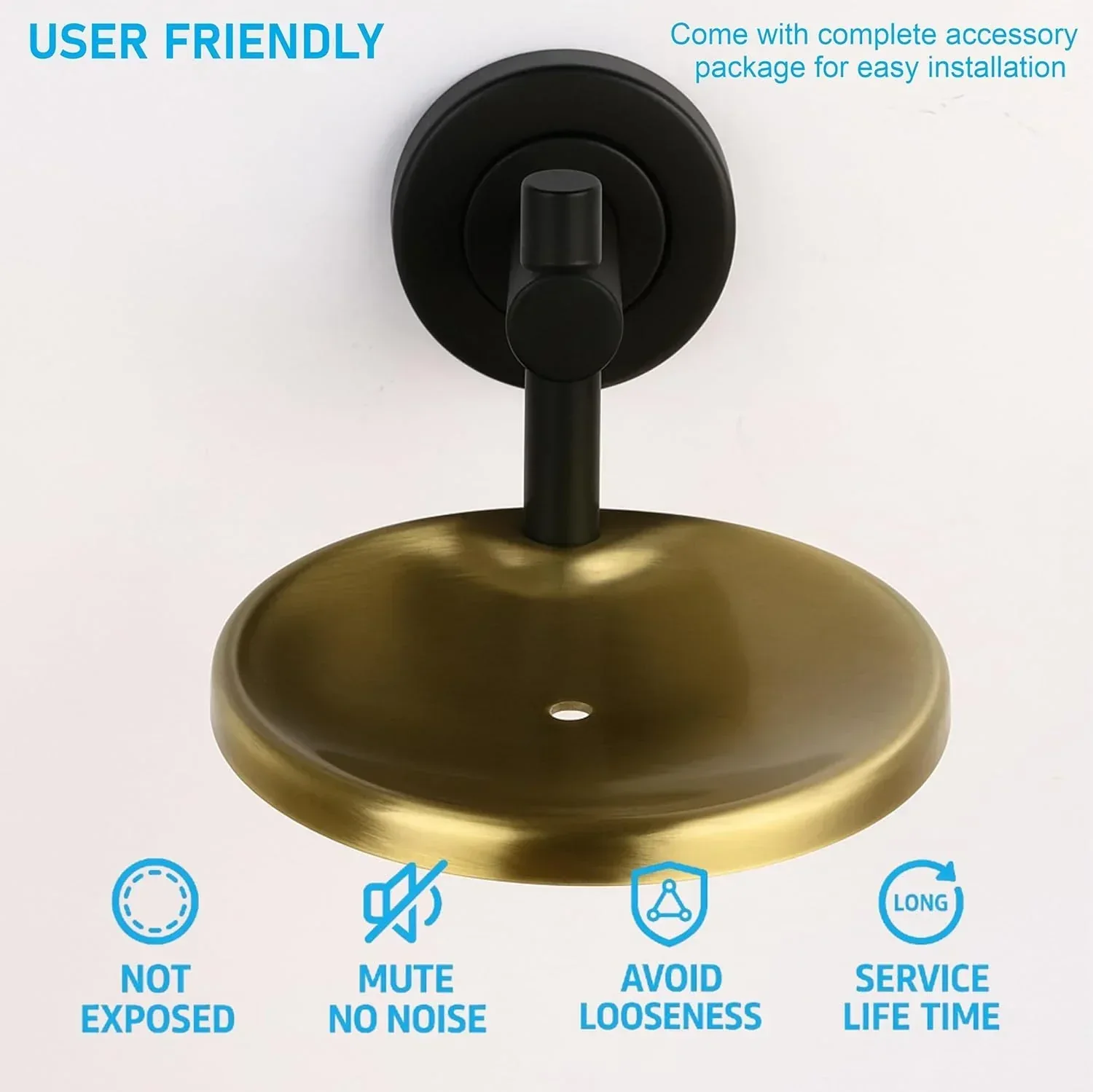 Round Stainless Steel Wall Mounted Soap Dish – Black + Gold - Image 5