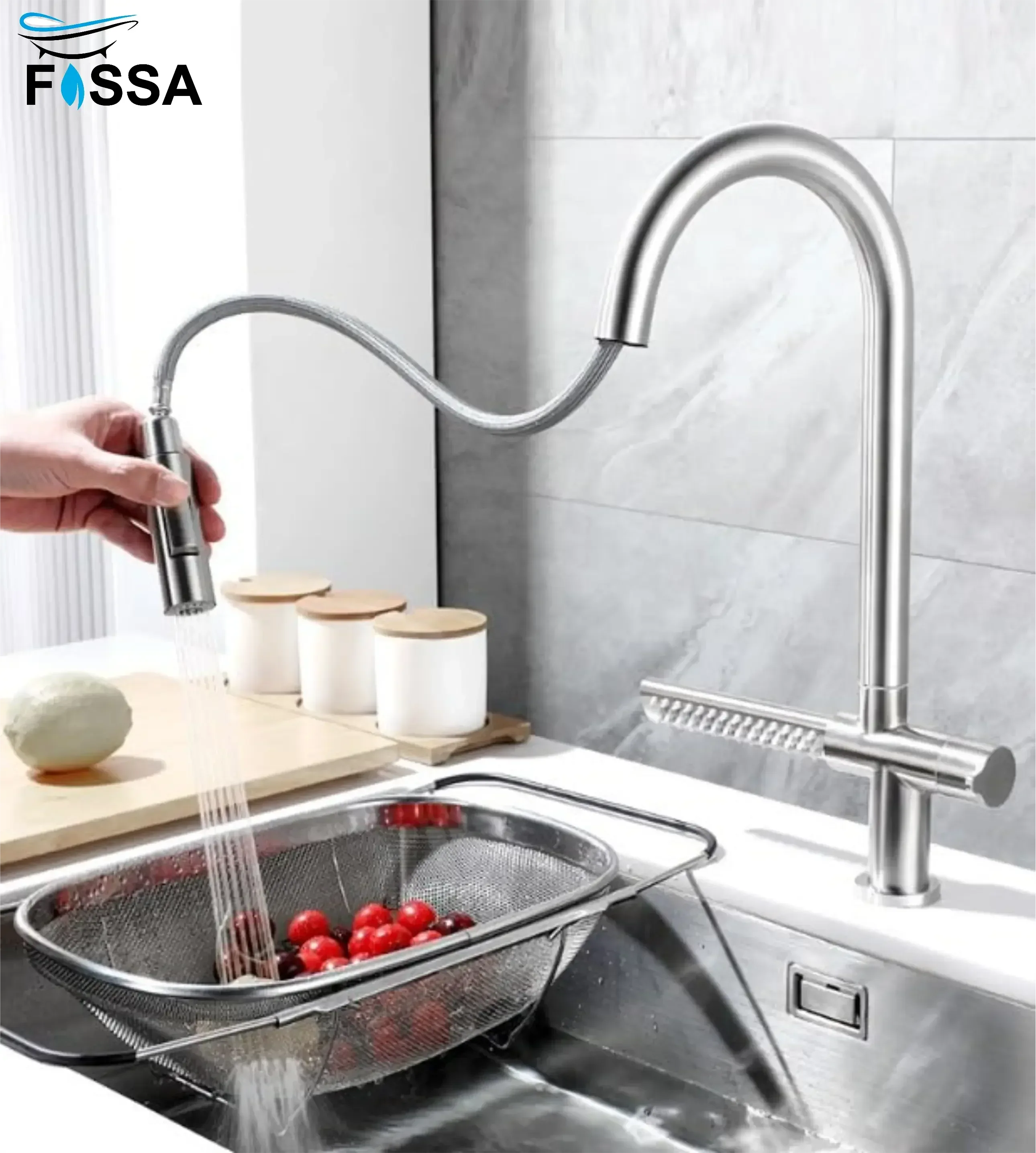 Waterfall Four-Flow 360° Hot & Cold Stainless Steel Kitchen Mixer Faucet Silver - Image 5