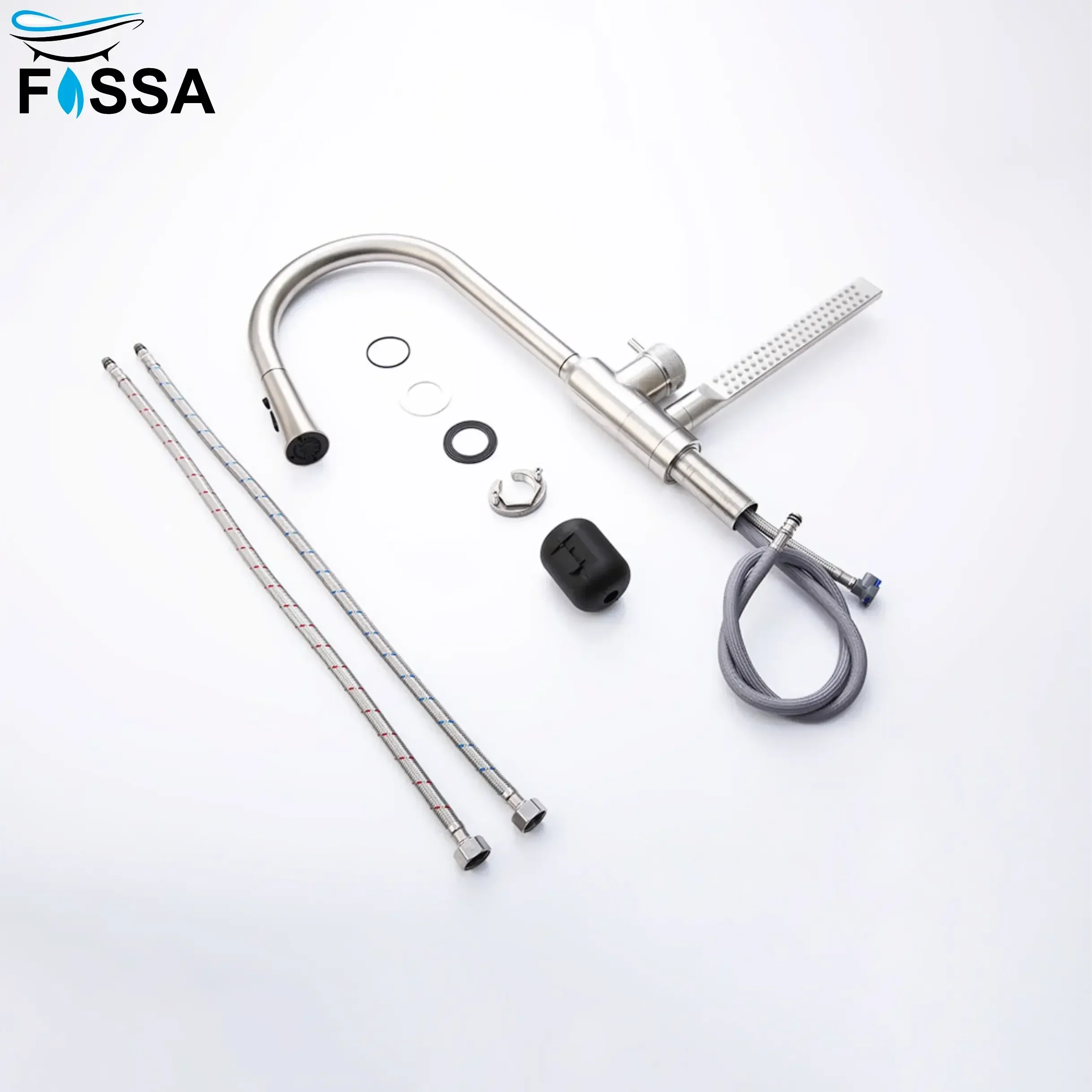 Waterfall Four-Flow 360° Hot & Cold Stainless Steel Kitchen Mixer Faucet Silver - Image 6