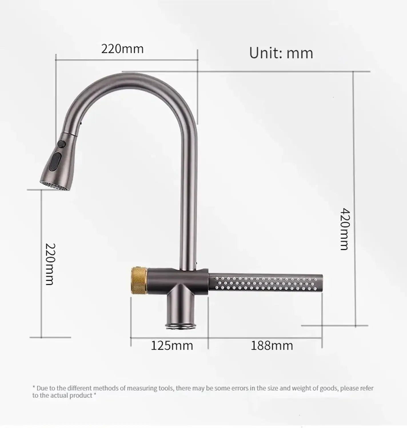 Waterfall Pull Out Four-Flow 360° Hot & Cold Stainless Steel Kitchen Mixer Faucet Black Grey - Image 7