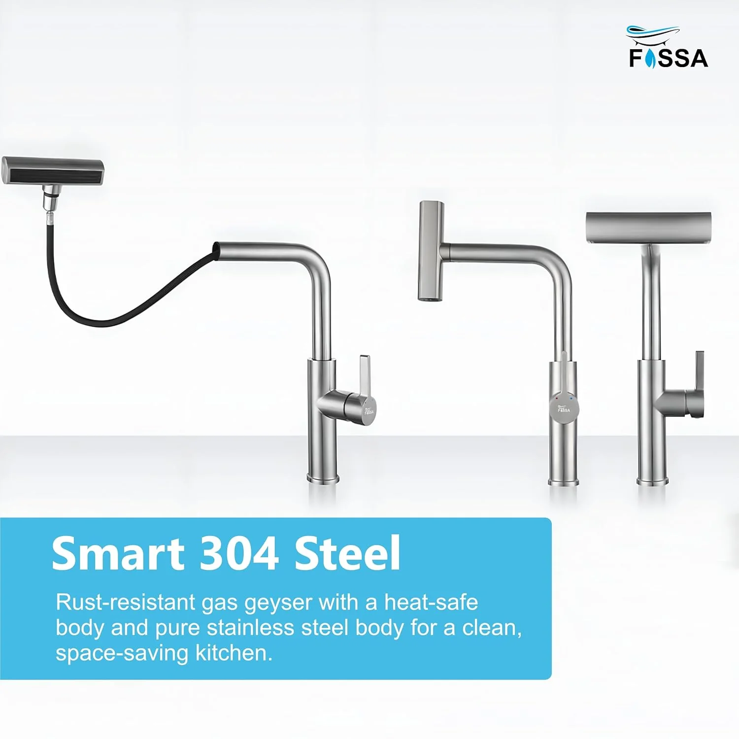 Rainfall Pull Out Triple-Flow 360° Hot & Cold Stainless Steel Kitchen Mixer Faucet Silver - Image 4