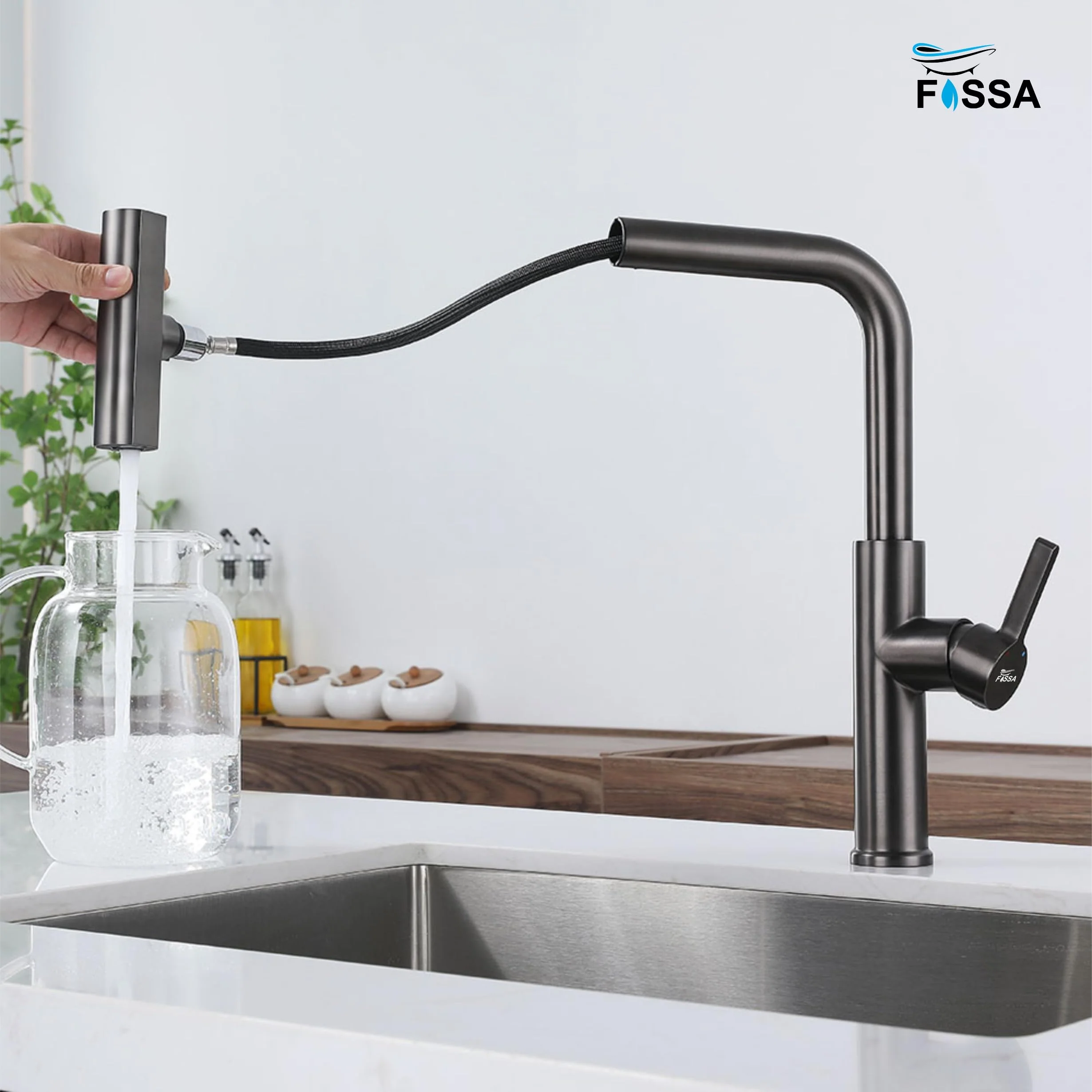 Rainfall Pull Out Triple-Flow 360° Hot & Cold Stainless Steel Kitchen Mixer Faucet Black - Image 4
