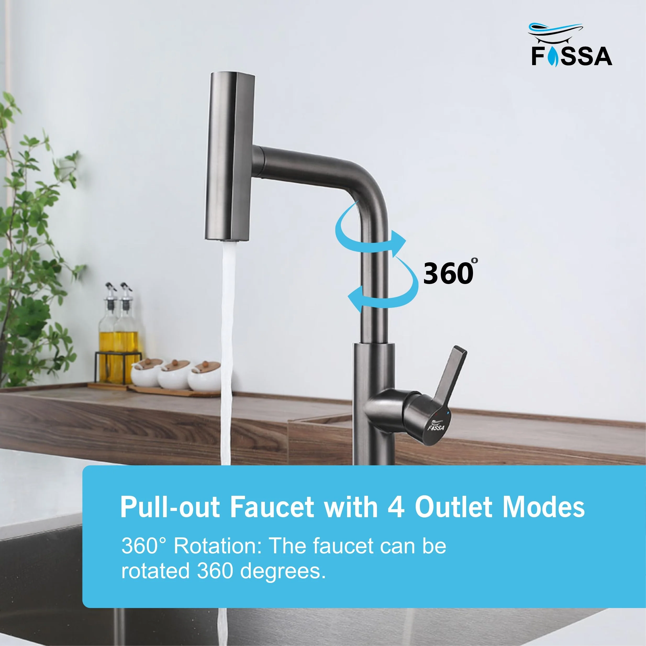 Rainfall Pull Out Triple-Flow 360° Hot & Cold Stainless Steel Kitchen Mixer Faucet Black - Image 8