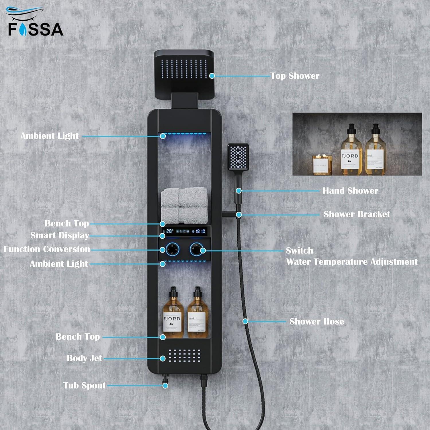 Colva Smart Rainfall Shower Panel Set (Black) - Image 3