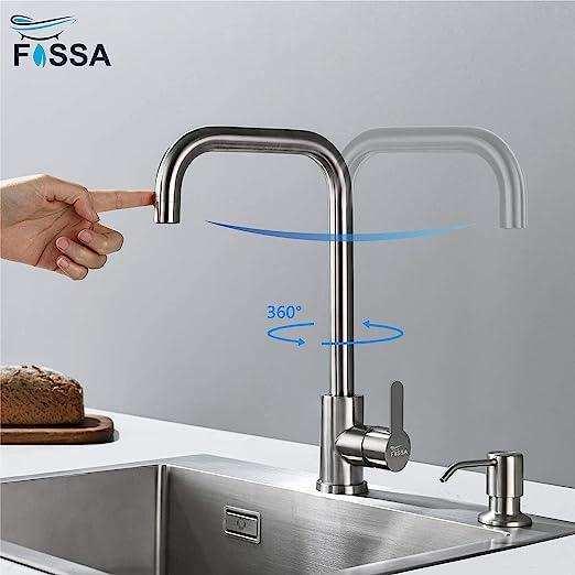 Single-Flow L Bend 360° Hot & Cold Brass Stainless Steel Kitchen Mixer Faucet Silver - Image 3