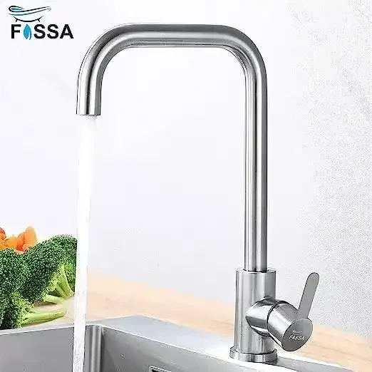 Single-Flow L Bend 360° Hot & Cold Brass Stainless Steel Kitchen Mixer Faucet Silver - Image 5