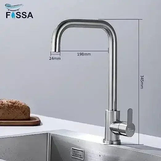 Single-Flow L Bend 360° Hot & Cold Brass Stainless Steel Kitchen Mixer Faucet Silver - Image 6