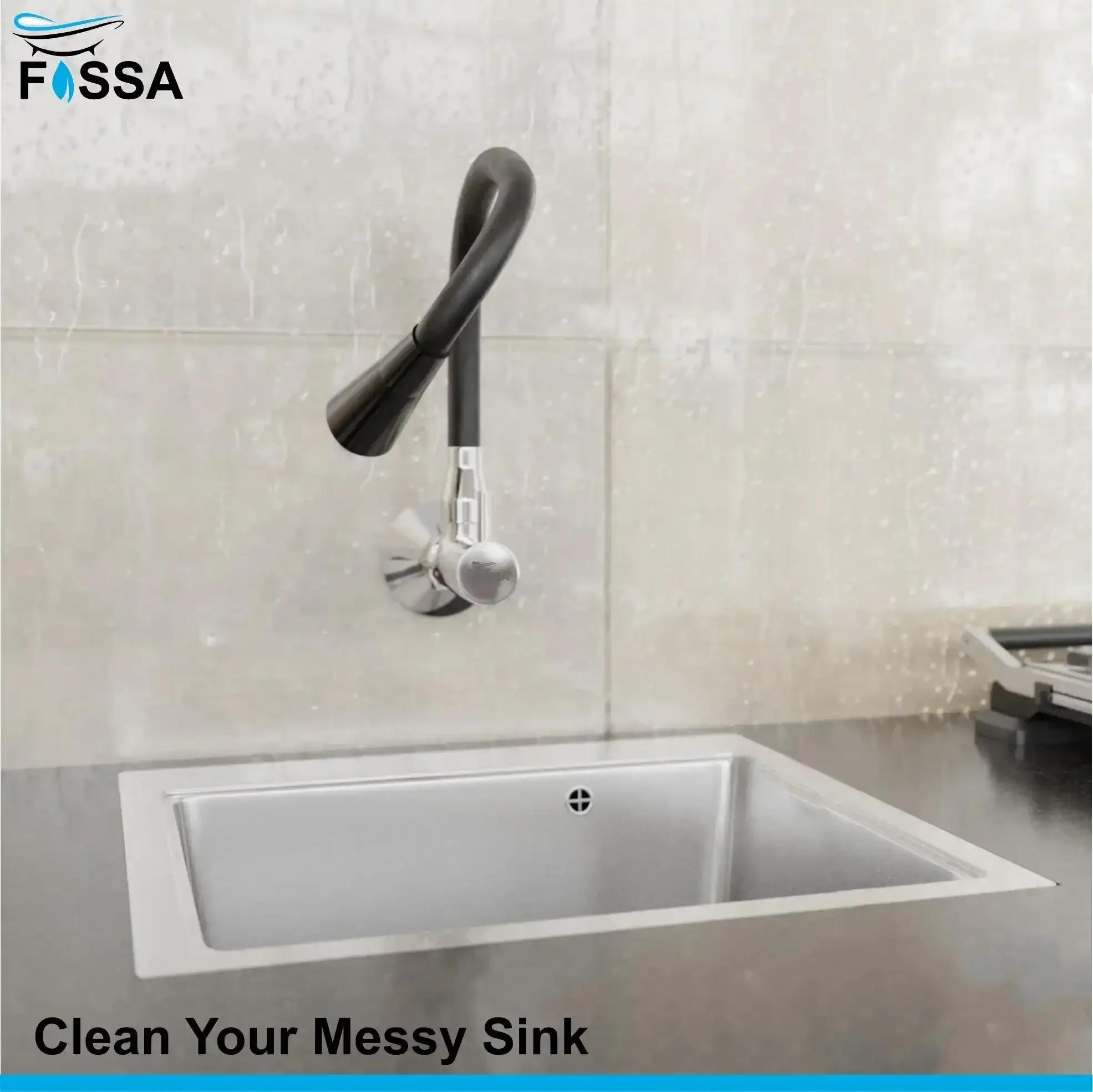 Brass Sink Cock Single-Flow Stainless Steel Flexible 360° Swivel Spout Kitchen Sink Tap Black - Image 3