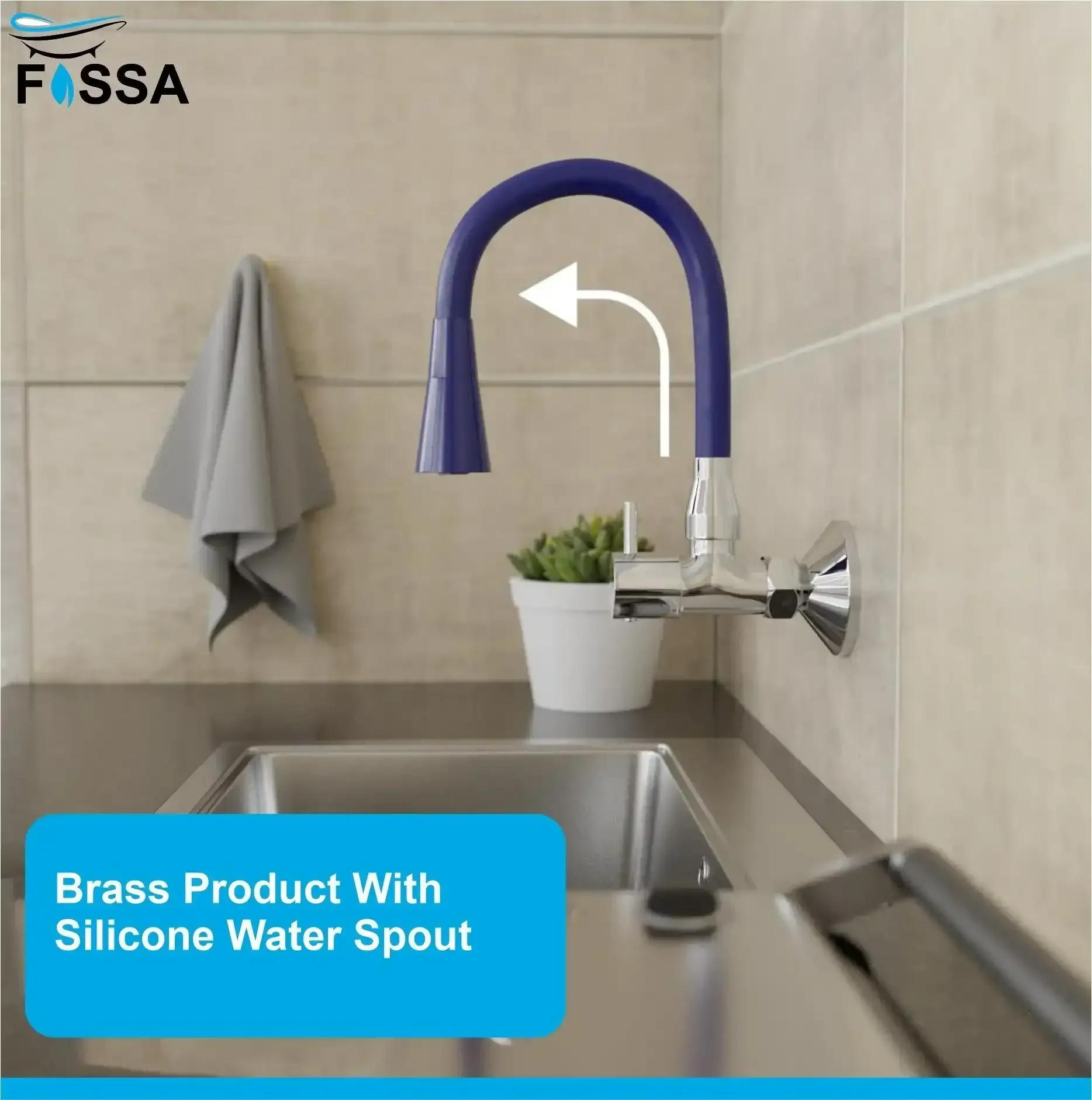Brass Sink Cock Single-Flow Stainless Steel Flexible 360° Swivel Spout Kitchen Sink Tap Blue - Image 3
