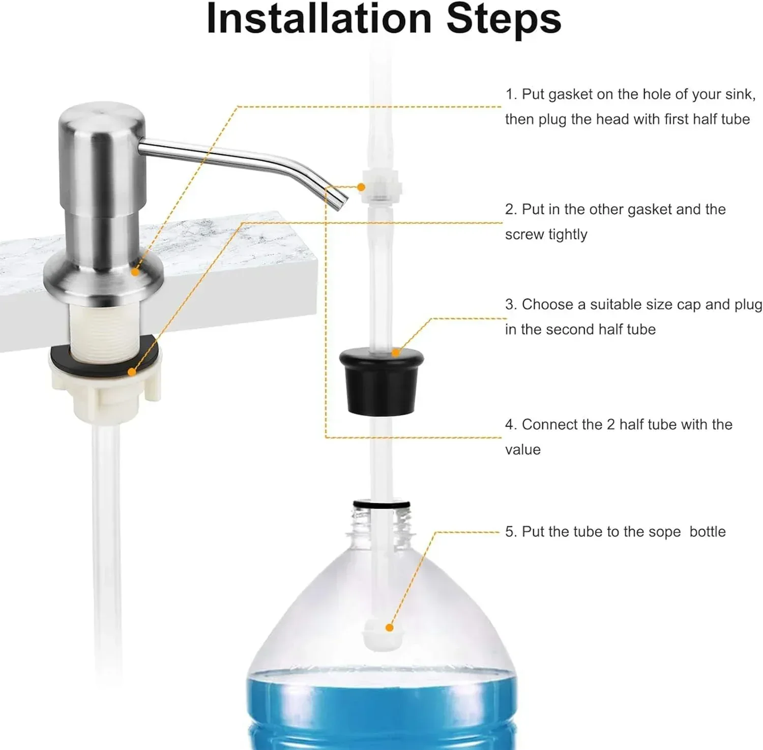 Soap Dispenser with 101 cm Extension Hose for Kitchen Sinks (Silver) - Image 3