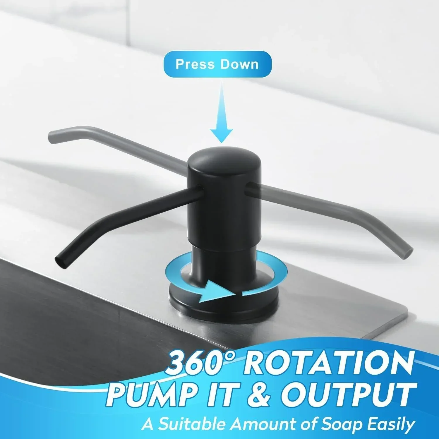 Soap Dispenser for Kitchen Sink Stainless Steel with Refillable Bottle 300ml Black - Image 3