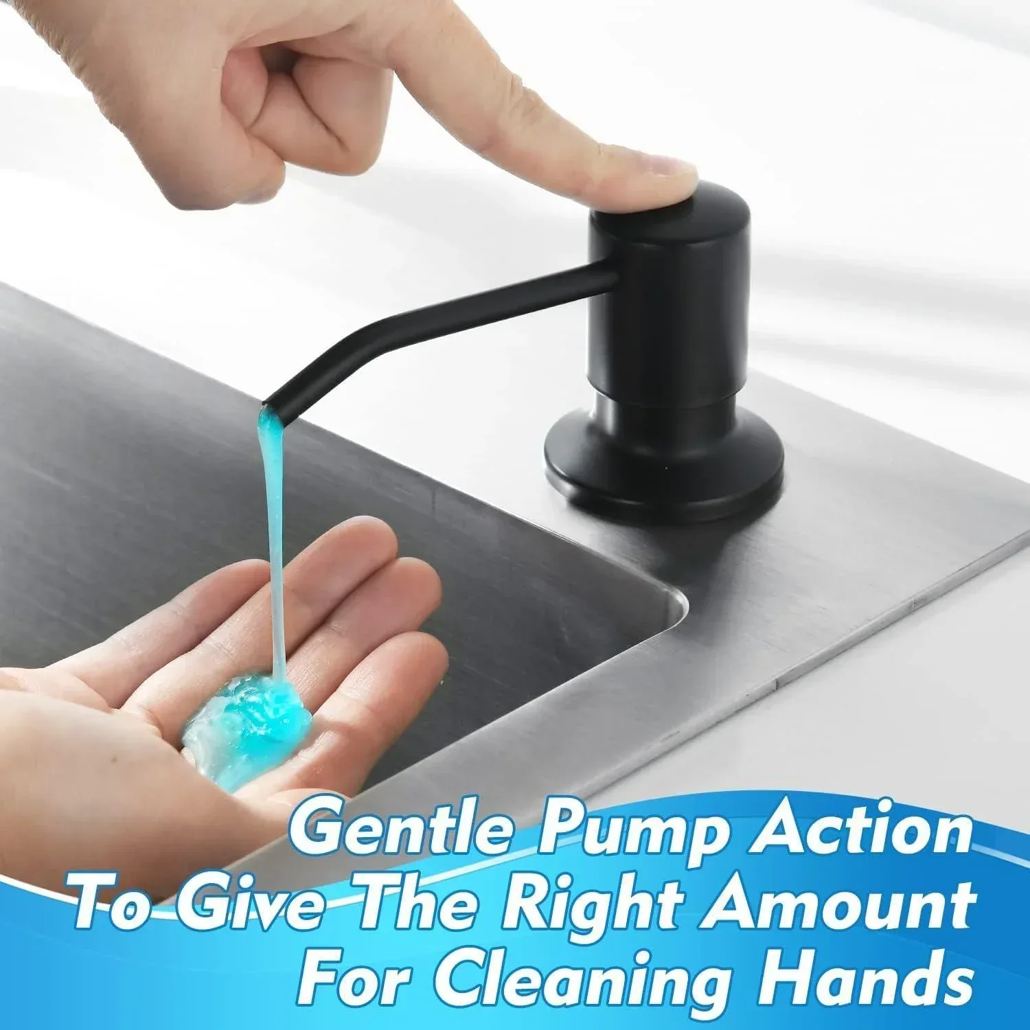 Soap Dispenser for Kitchen Sink Stainless Steel with Refillable Bottle 300ml Black - Image 4