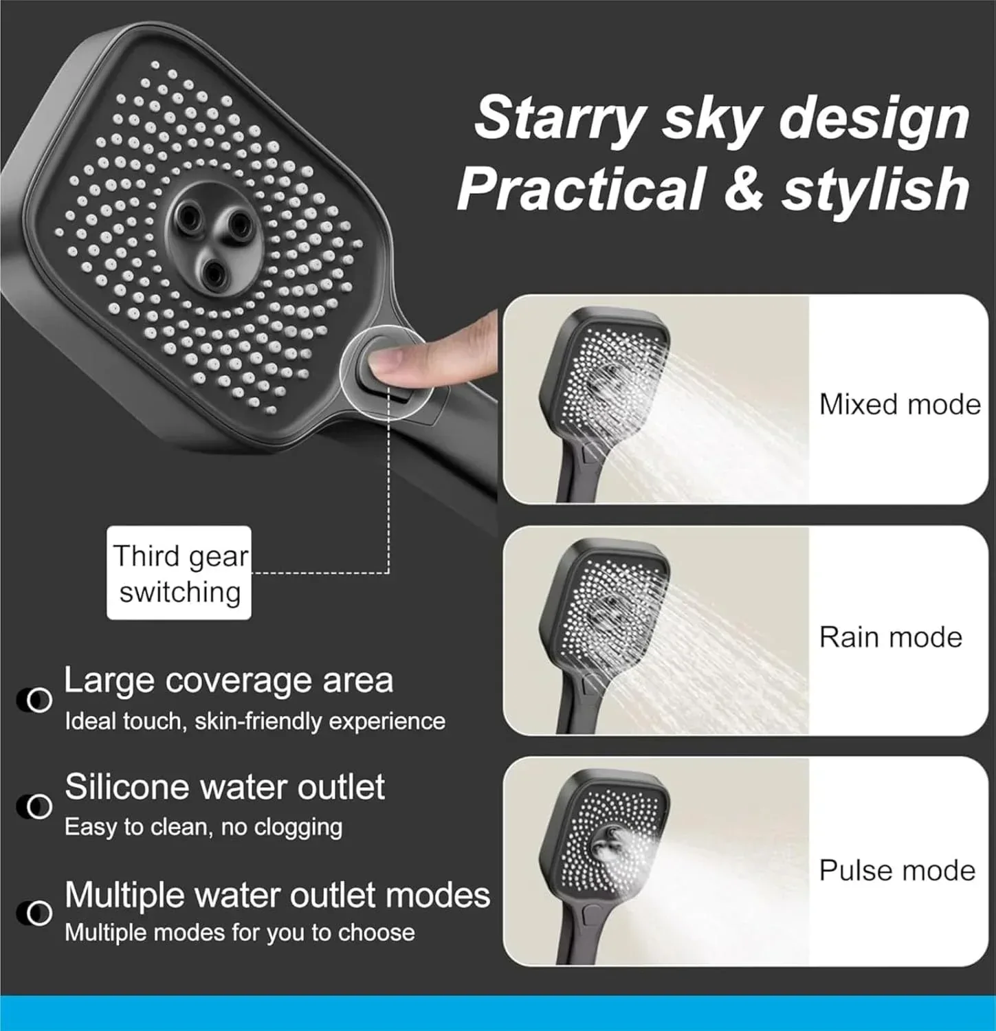 Smart Shower Panel LED With Piano Button Set (Black) - Image 4