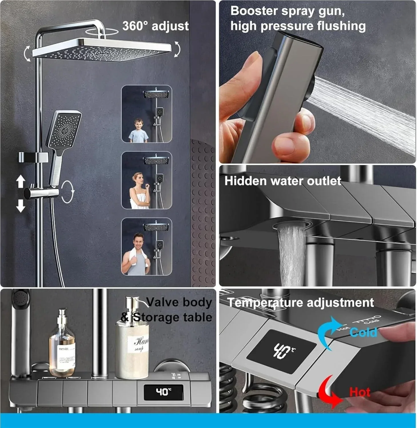 Smart Shower Panel LED With Piano Button Set (Black) - Image 6