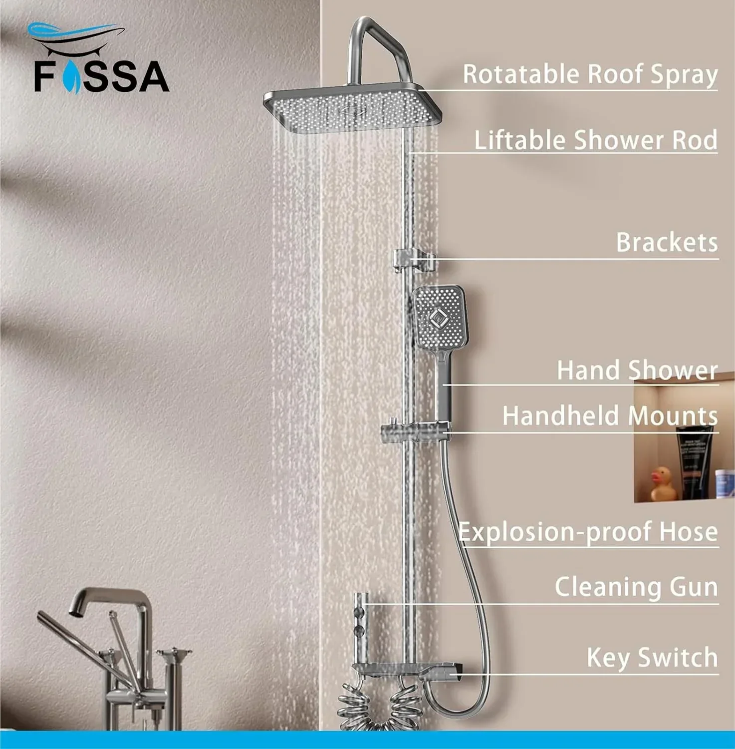Smart Shower Panel With Piano Button Set (Black) - Image 6