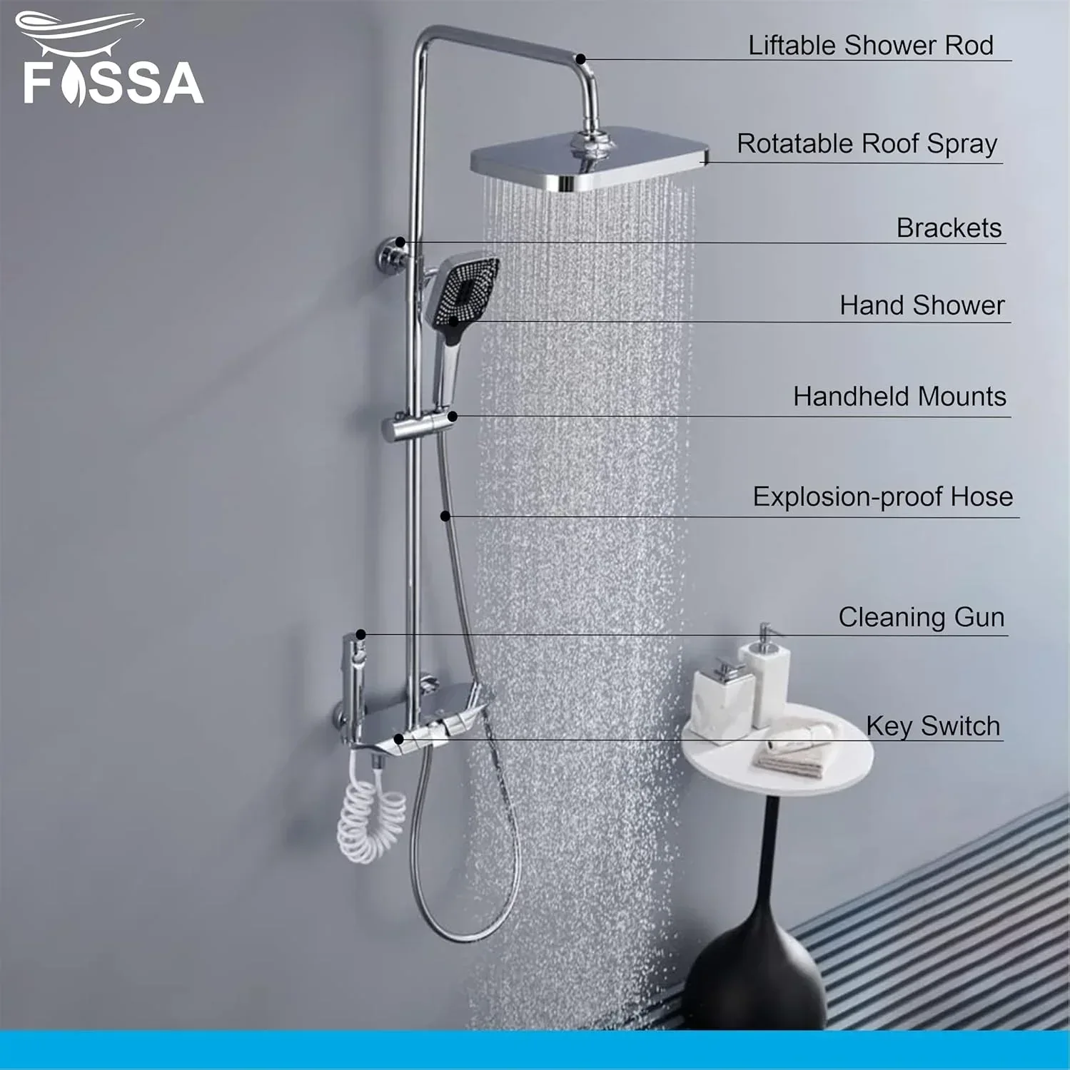 Smart Shower Panel With Piano Button Set (Chrome) - Image 2