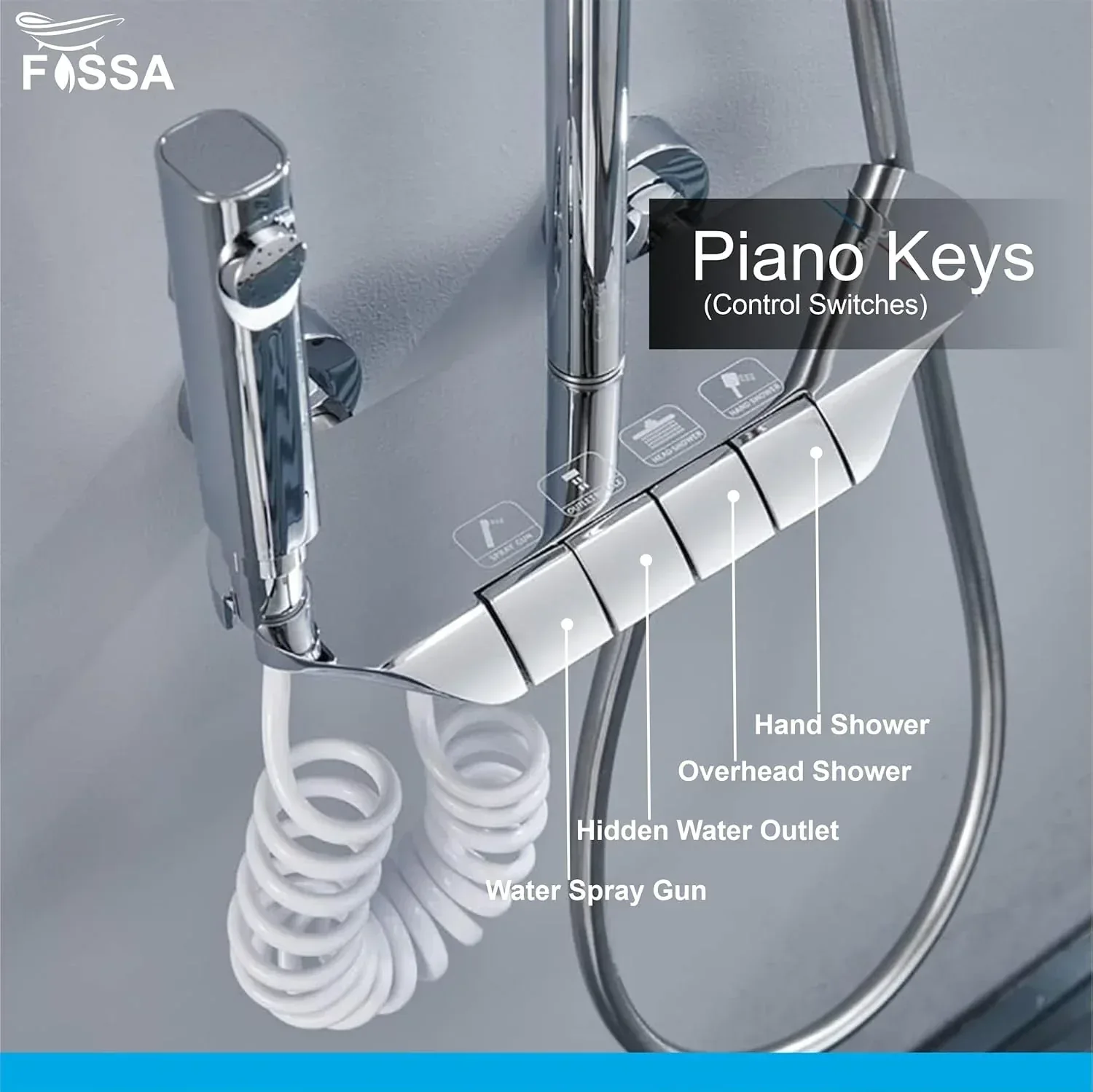 Smart Shower Panel With Piano Button Set (Chrome) - Image 3