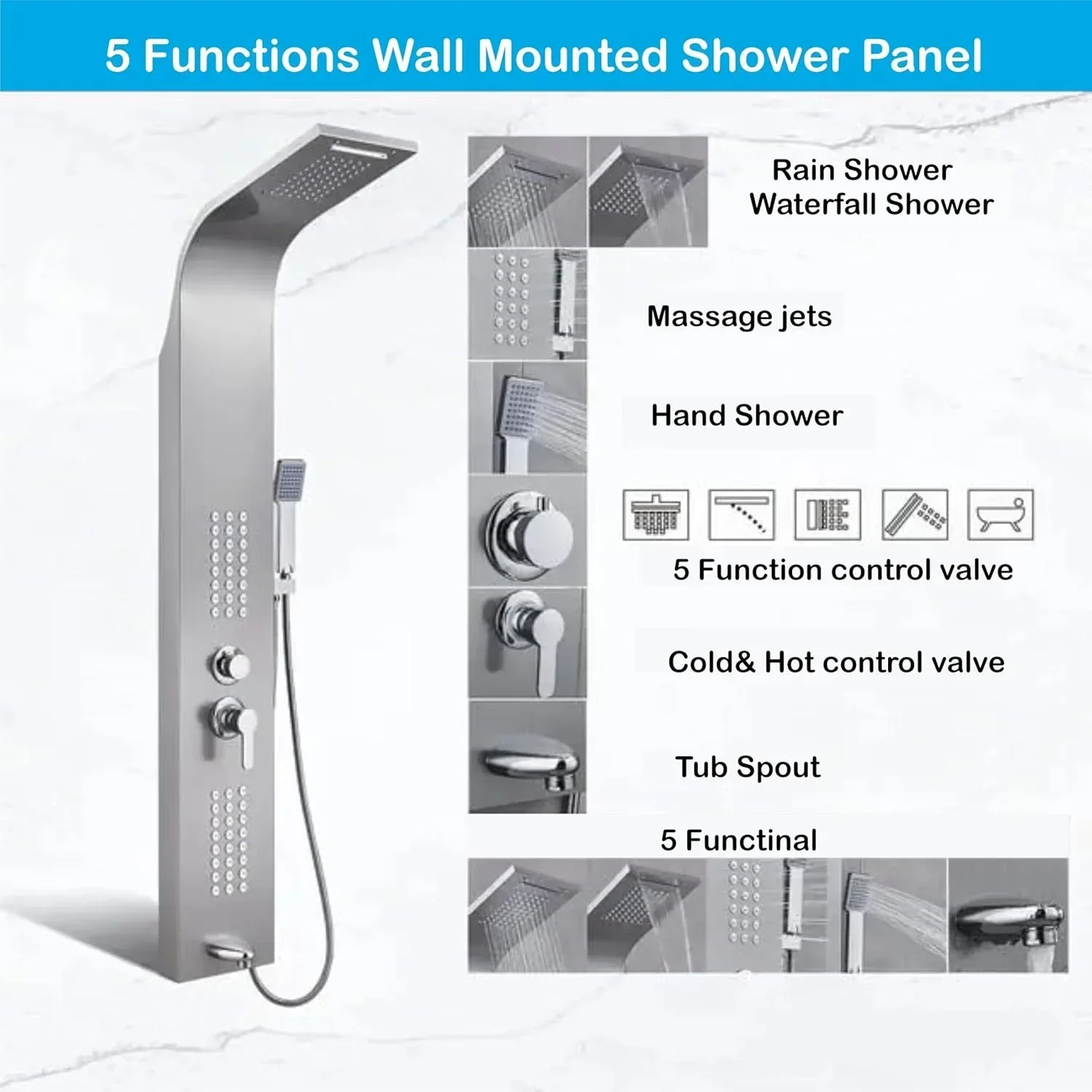 Smart Waterfall Shower Panel Set (Chrome) - Image 2
