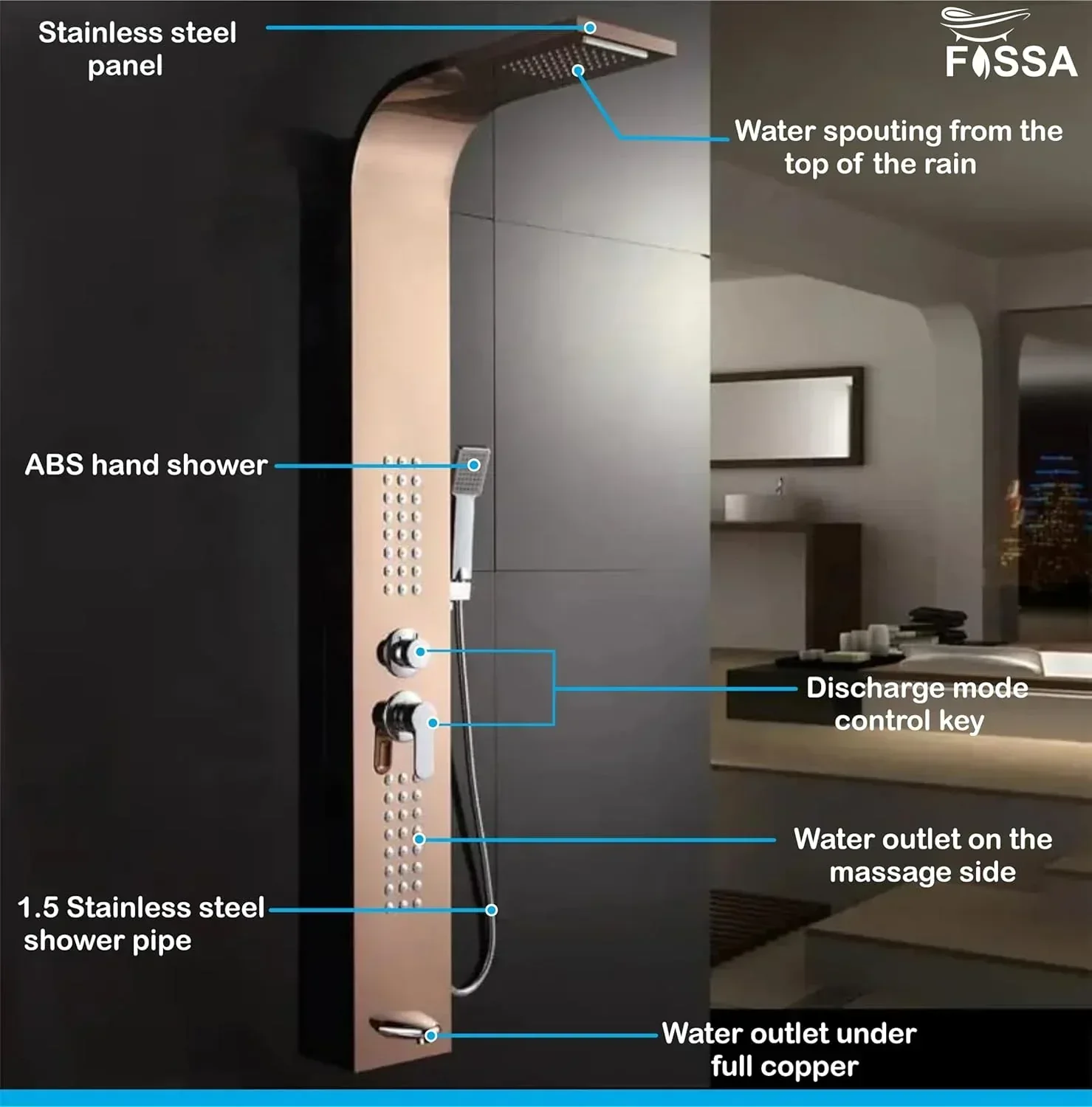Smart Waterfall Shower Panel Set (Rose Gold) - Image 4