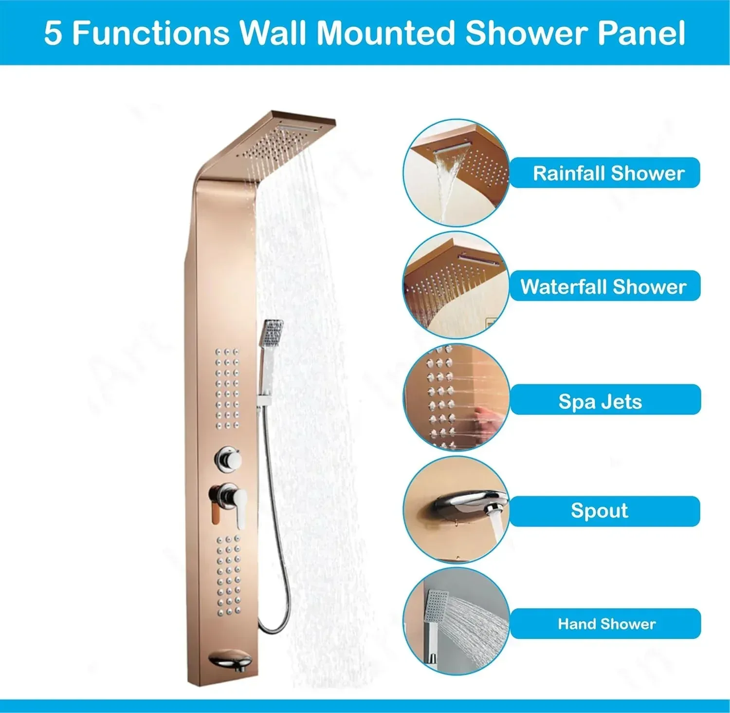 Smart Waterfall Shower Panel Set (Rose Gold) - Image 5