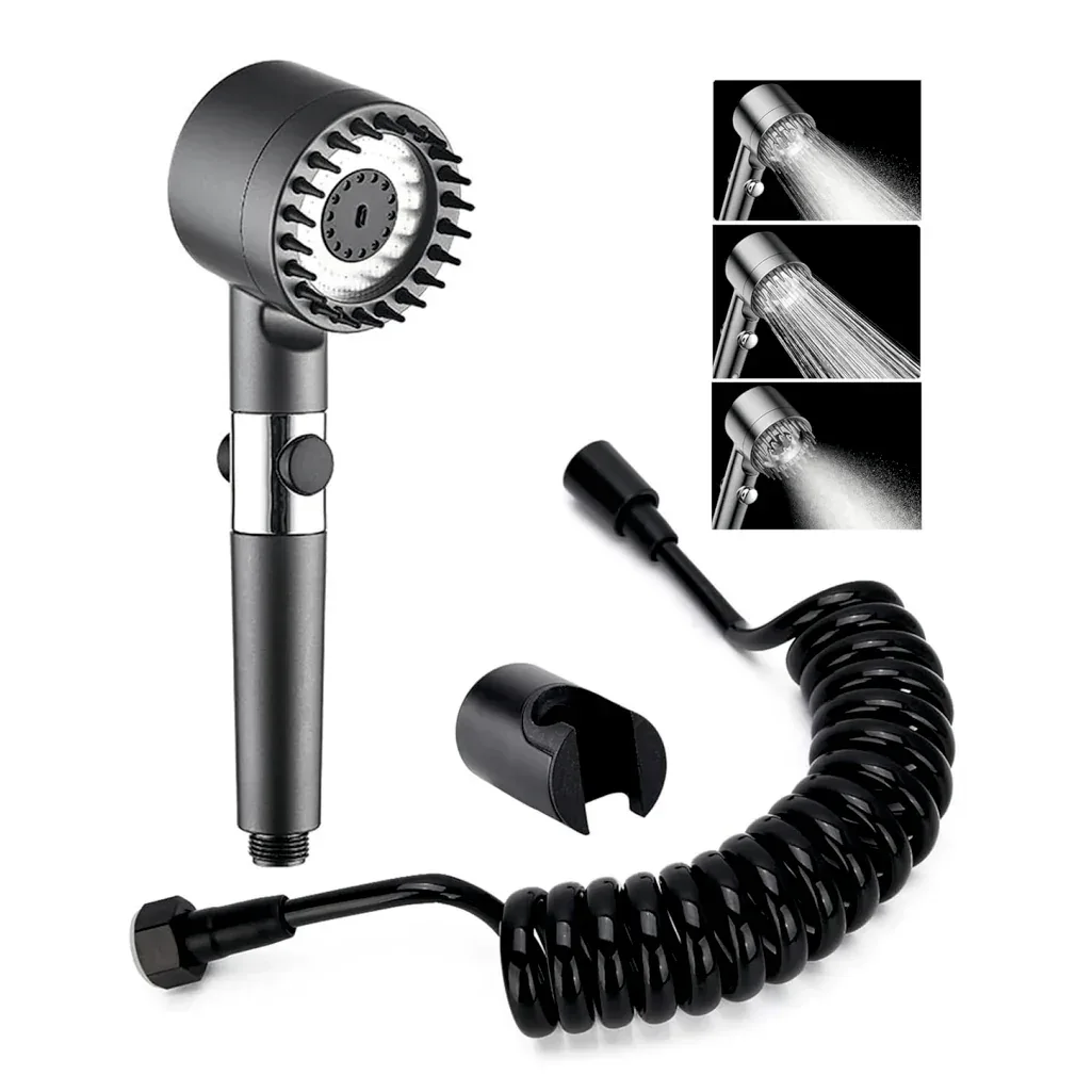 Snow 3 Modes ABS Black Finish Hand Shower With 1.5 Meter ABS Hose Pipe & Hook