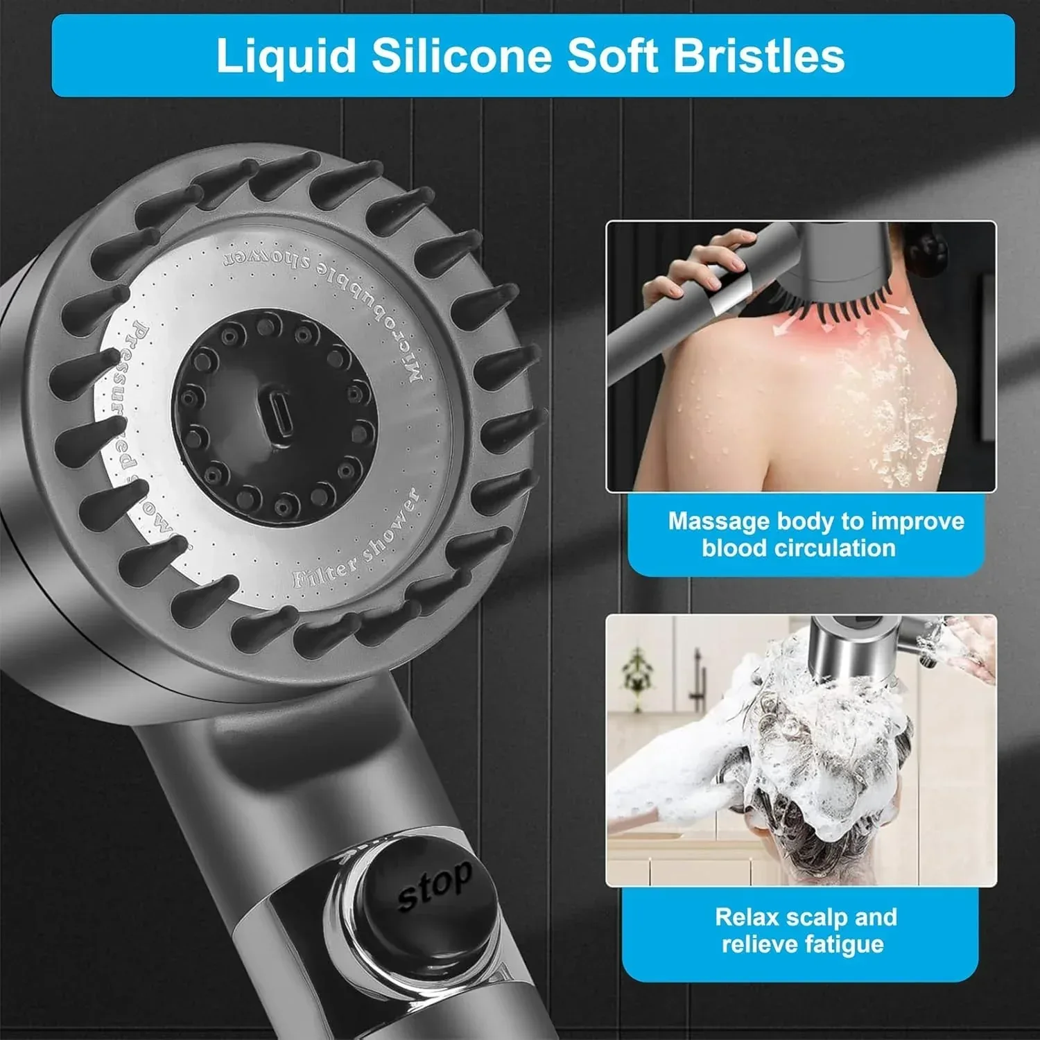 Snow 3 Modes ABS Black Finish Hand Shower With 1.5 Meter ABS Hose Pipe & Hook - Image 4