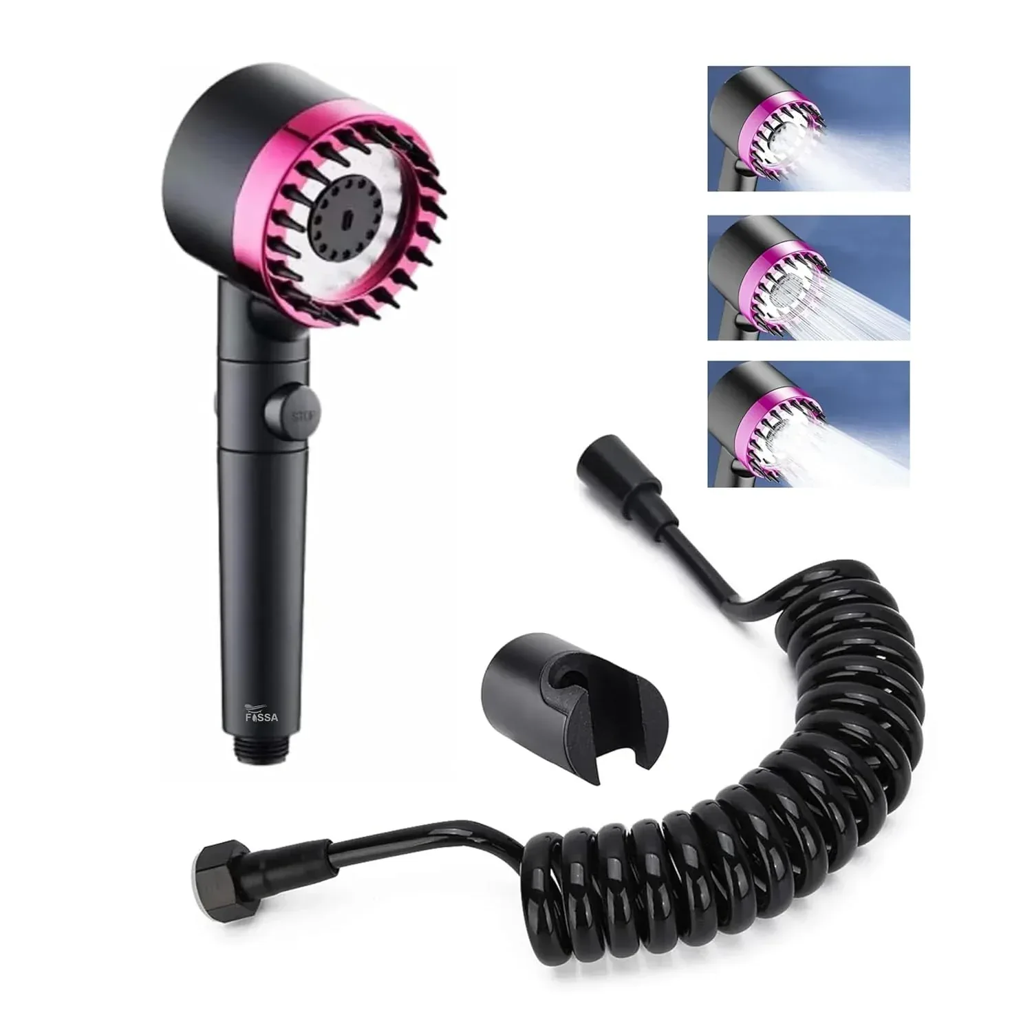 Snow 3 Modes ABS Black Finish Hand Shower With 1.5 Meter ABS Hose Pipe & Hook