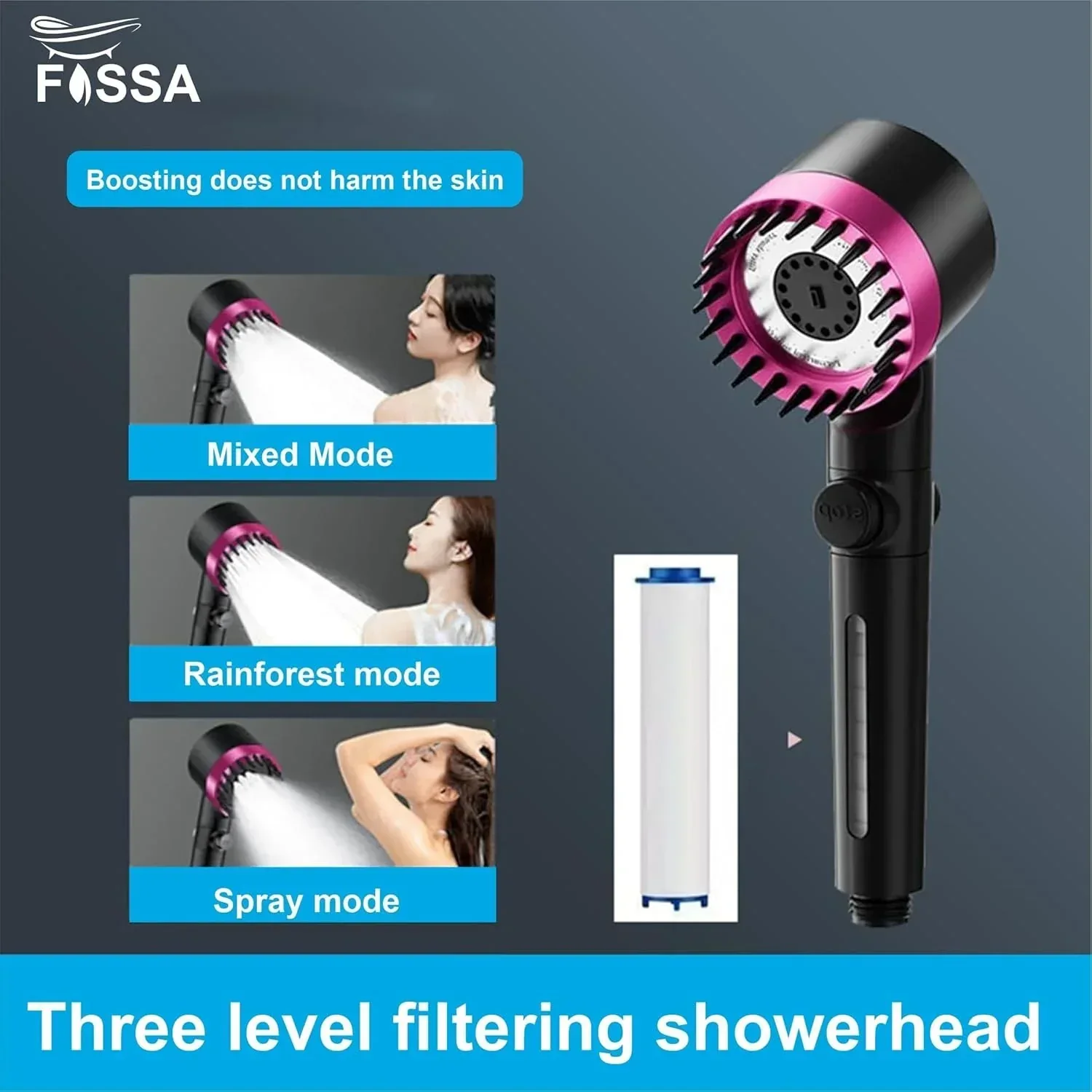 Snow 3 Modes ABS Black Finish Hand Shower With 1.5 Meter ABS Hose Pipe & Hook - Image 2