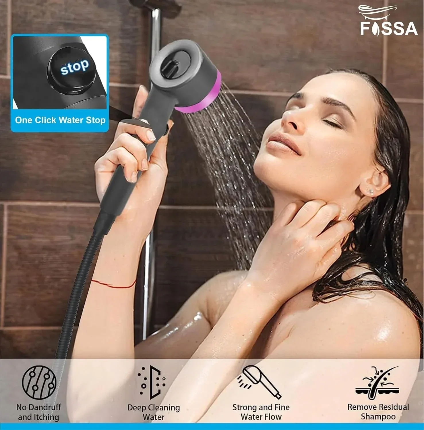 Snow 3 Modes ABS Black Finish Hand Shower With 1.5 Meter ABS Hose Pipe & Hook - Image 3