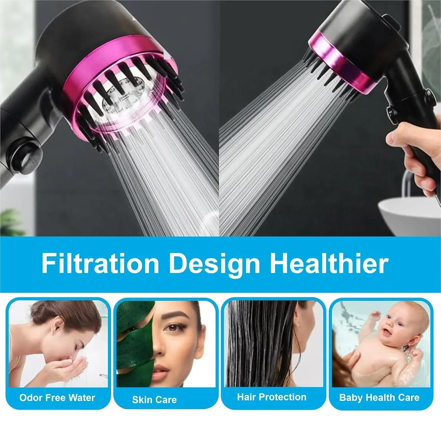 Snow 3 Modes ABS Black Finish Hand Shower With 1.5 Meter ABS Hose Pipe & Hook - Image 4