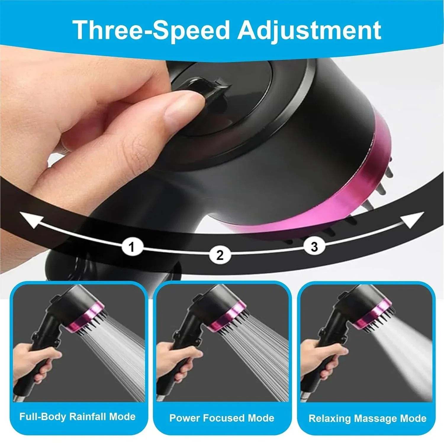 Snow 3 Modes ABS Black Finish Hand Shower With 1.5 Meter ABS Hose Pipe & Hook - Image 5