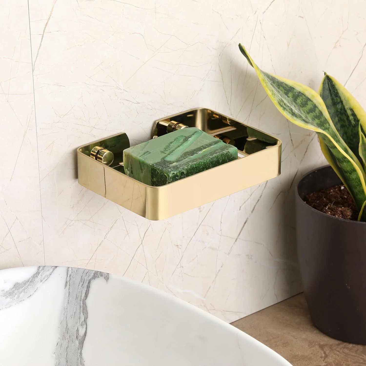 Square Stainless Steel Wall Mounted Soap Dish – Gold - Image 2