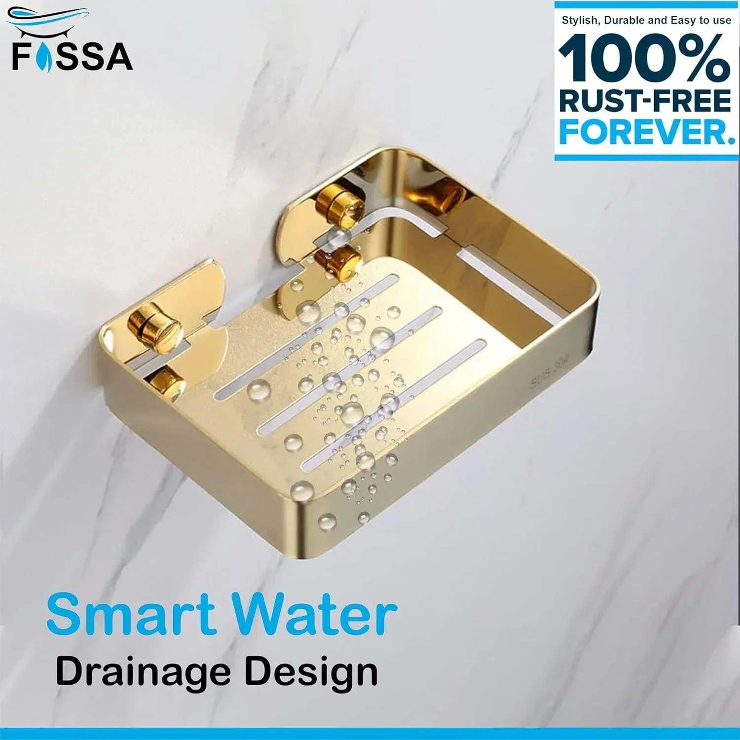 Square Stainless Steel Wall Mounted Soap Dish – Gold - Image 4