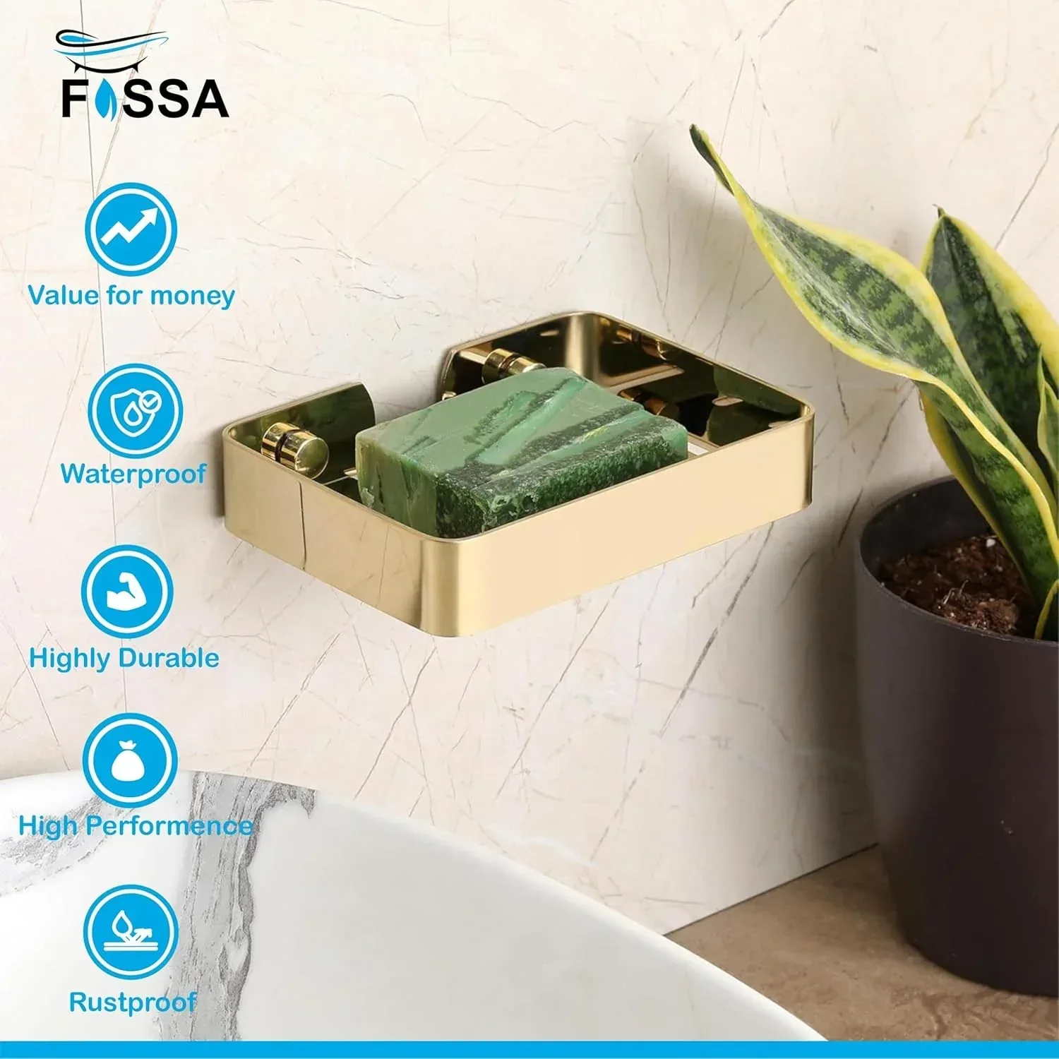 Square Stainless Steel Wall Mounted Soap Dish – Gold - Image 6