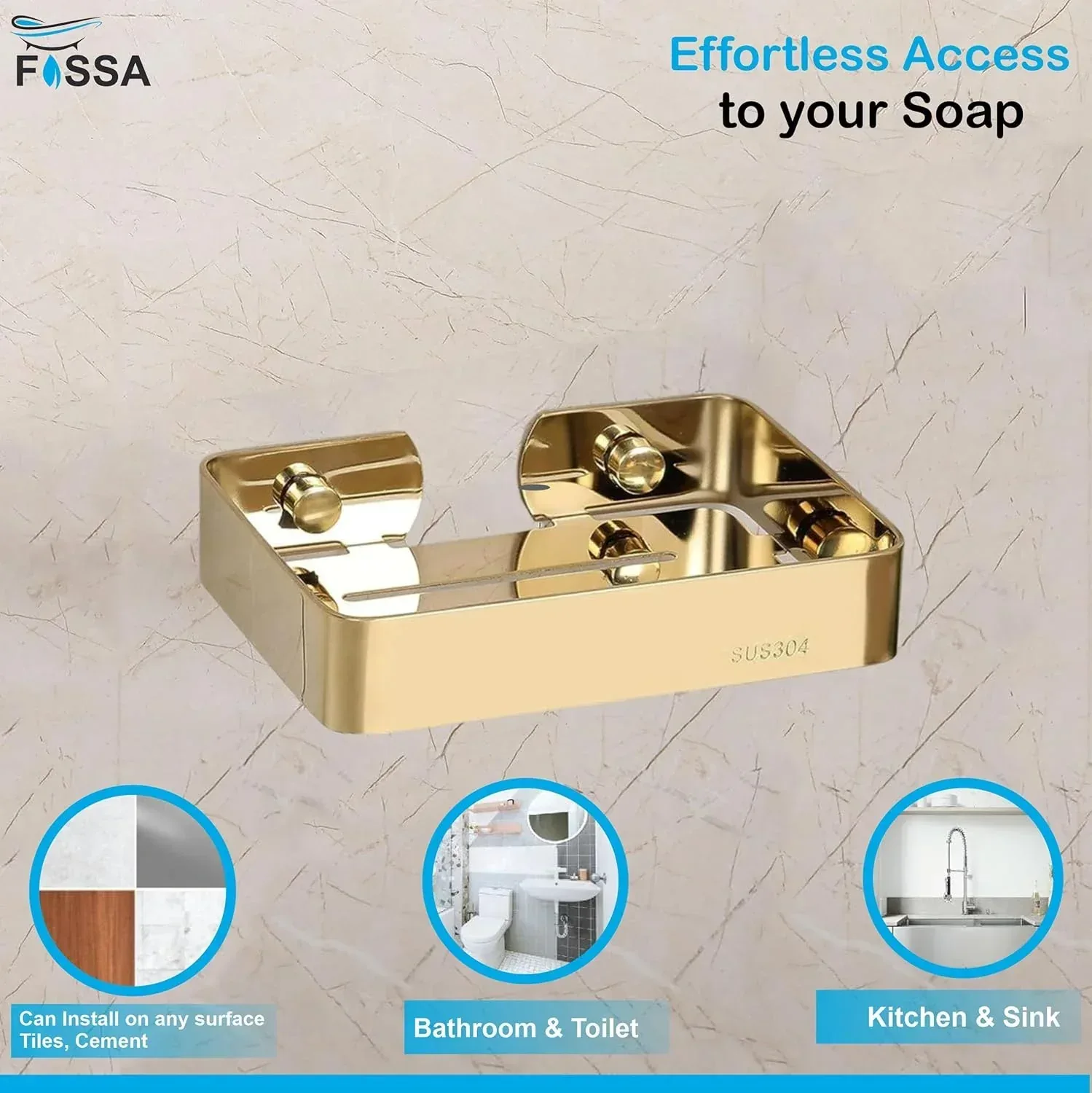 Square Stainless Steel Wall Mounted Soap Dish – Gold - Image 7