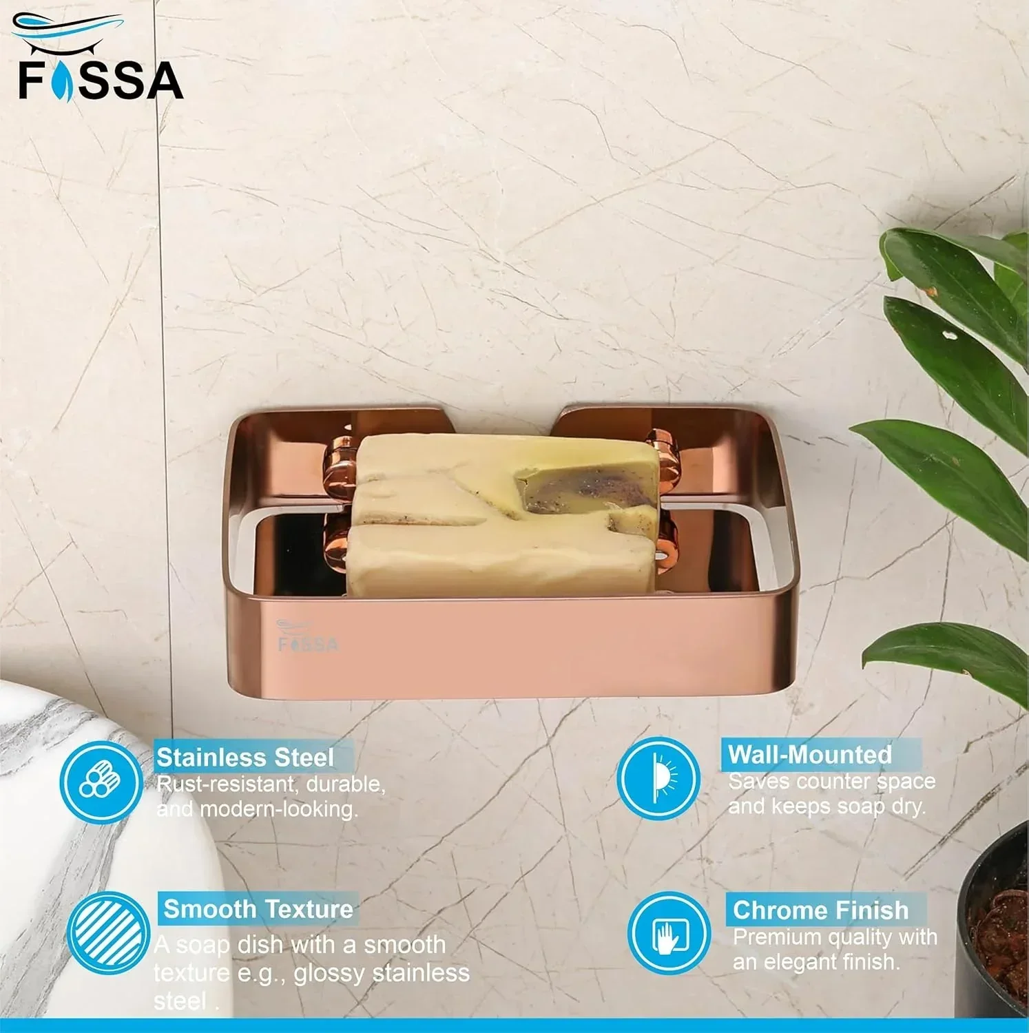 Square Stainless Steel Wall Mounted Soap Dish – Rose gold - Image 3