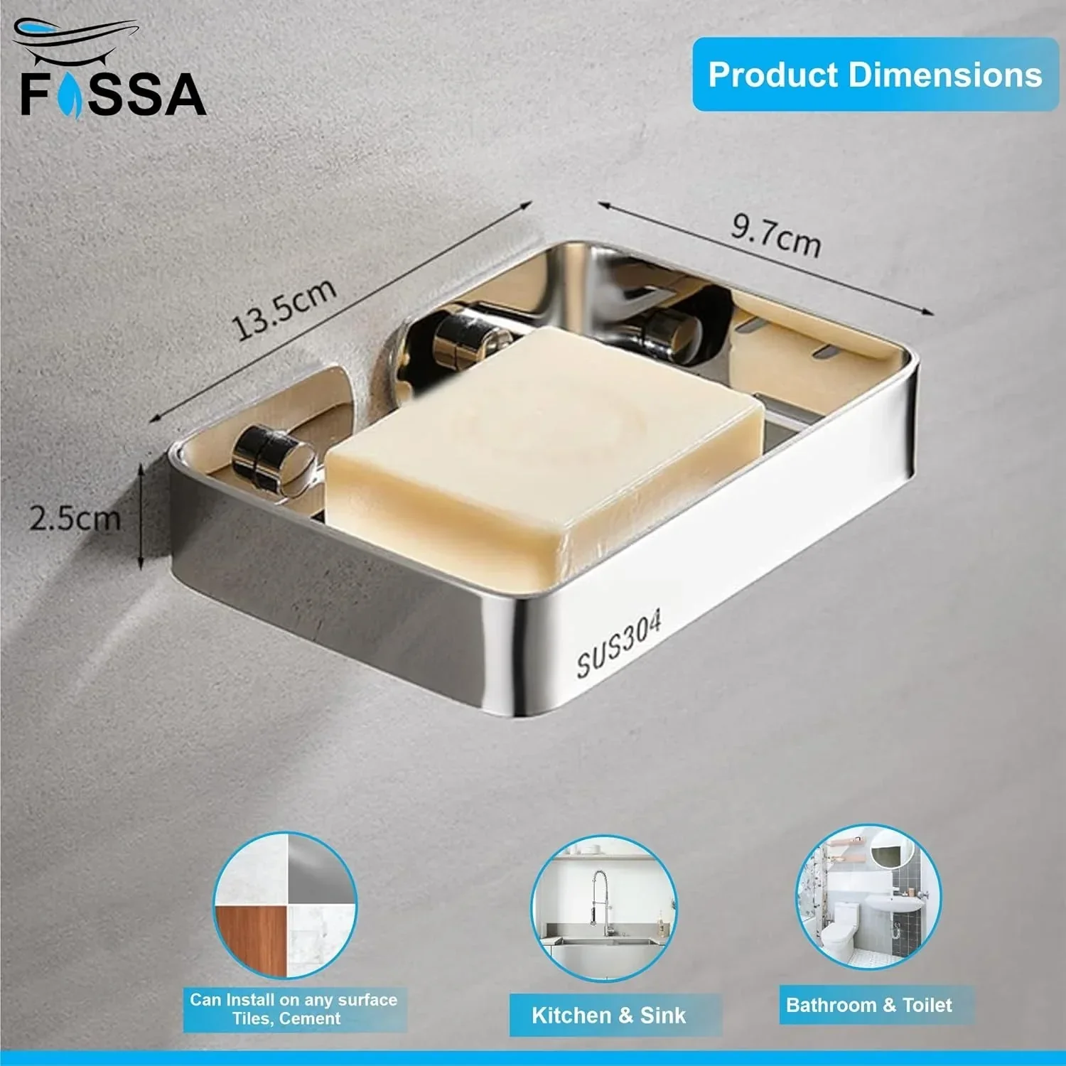Square Stainless Steel Wall Mounted Soap Dish – Matte Silver - Image 3