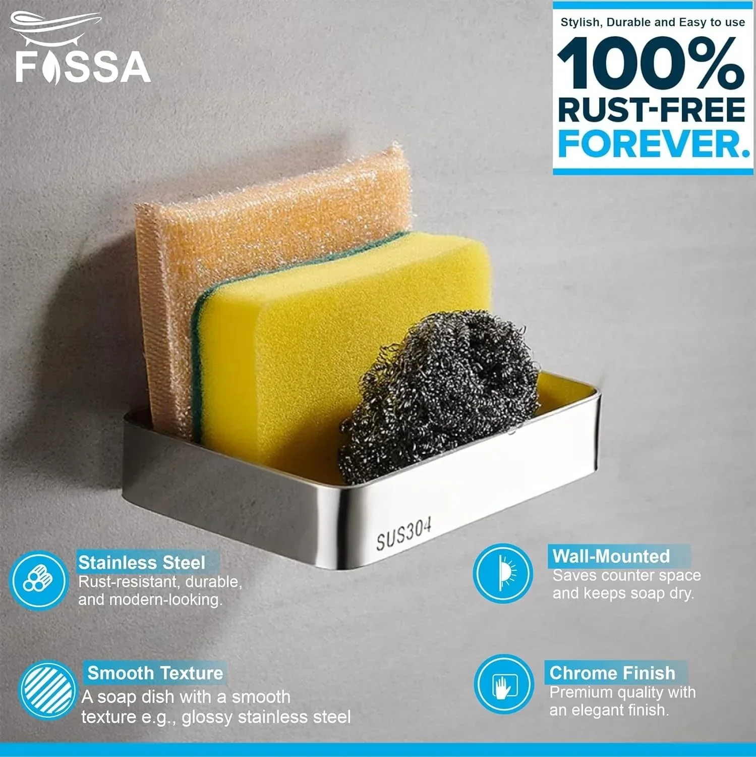 Square Stainless Steel Wall Mounted Soap Dish – Matte Silver - Image 5