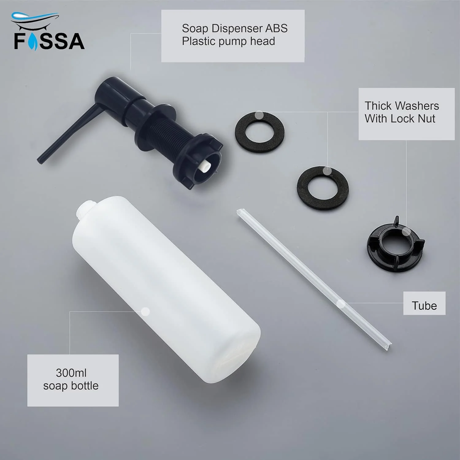 Soap Dispenser for Kitchen Sink ABS Plastic with Refillable Bottle 300ml Black - Image 3