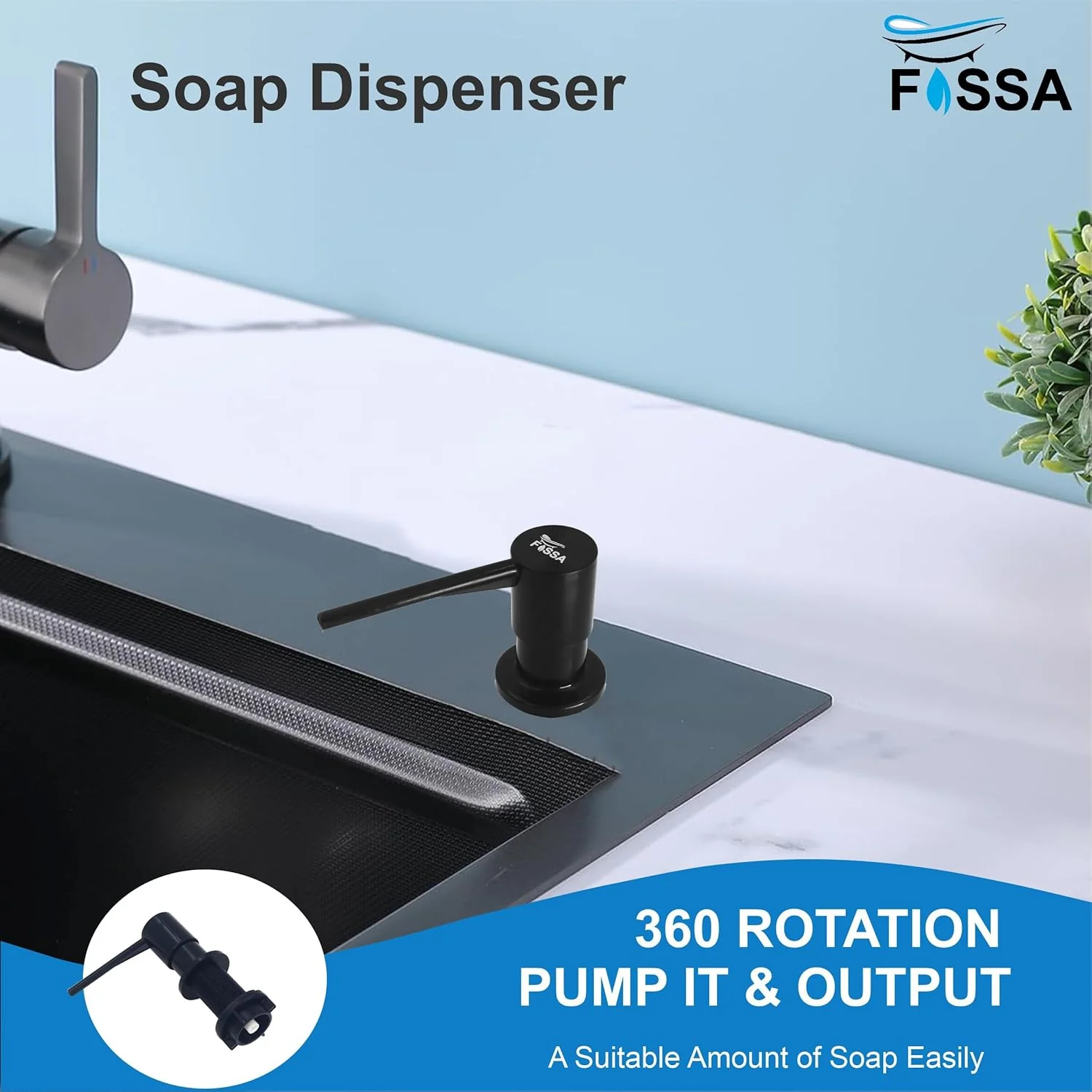 Soap Dispenser for Kitchen Sink ABS Plastic with Refillable Bottle 300ml Black - Image 4