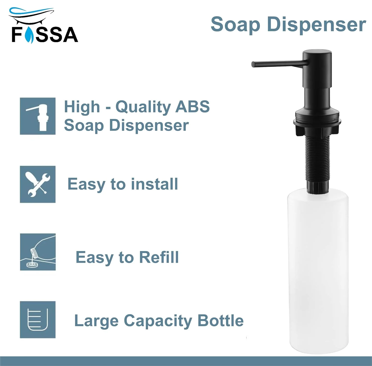 Soap Dispenser for Kitchen Sink ABS Plastic with Refillable Bottle 300ml Black - Image 5