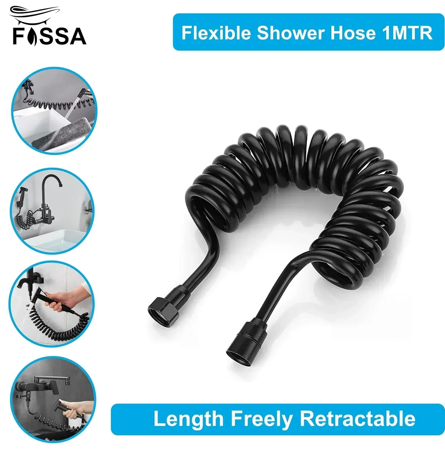 Flexible Spring shower Hose Pipe - 1 Meter Black - Image 2