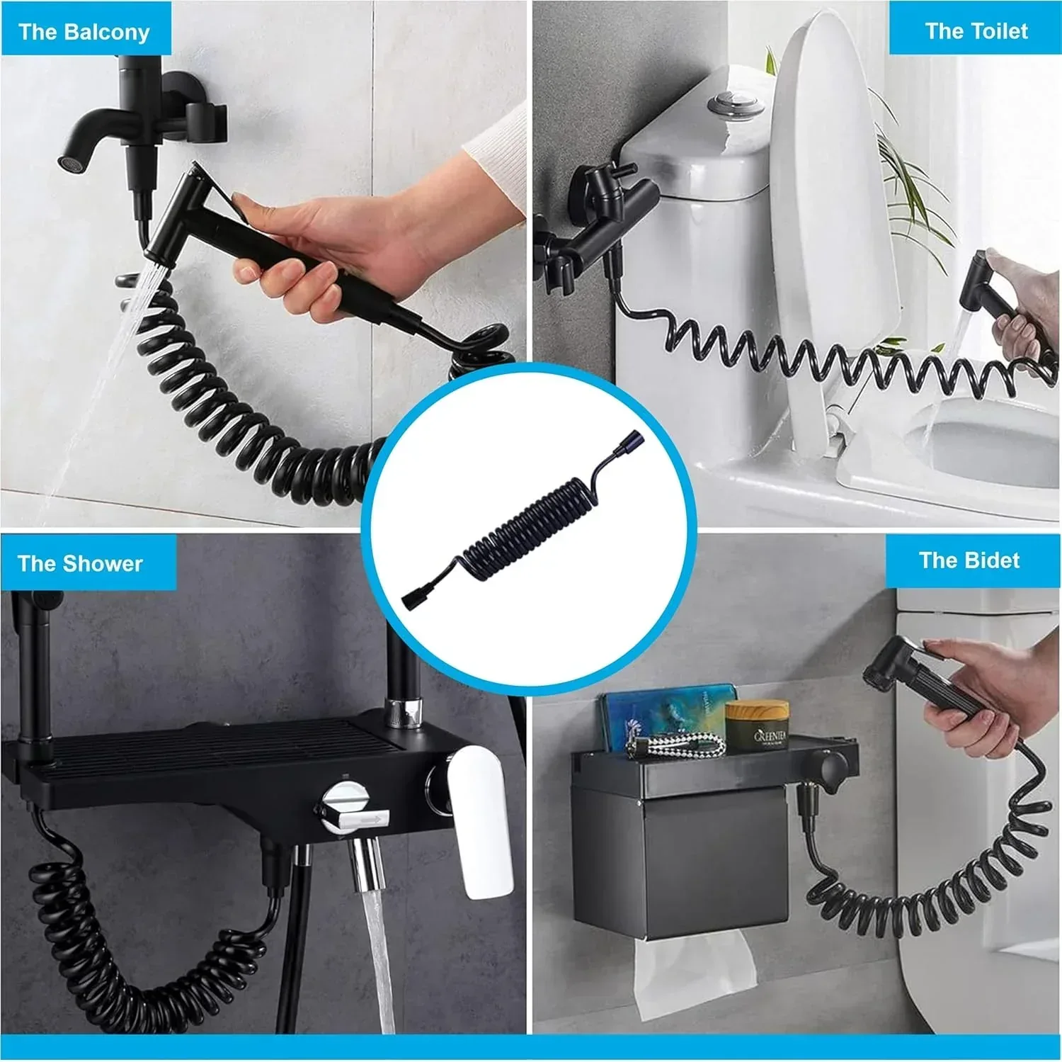 Flexible Spring shower Hose Pipe - 1 Meter Black - Image 5